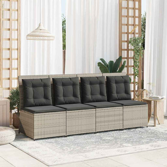 Gartensofa mit Kissen Hellgrau Poly Rattan