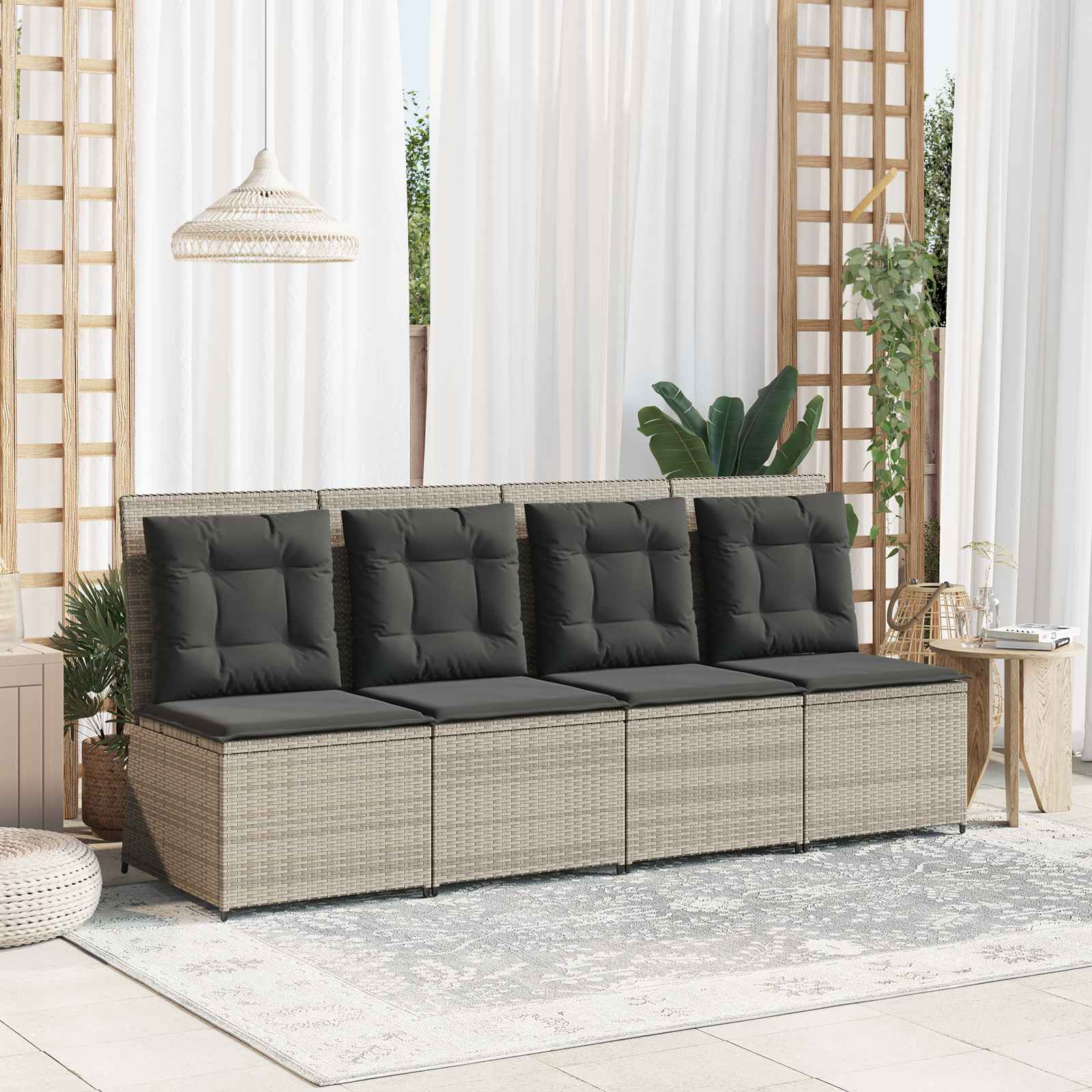 Garten-Sofa mit Kissen Hellgrau Poly-Rattan