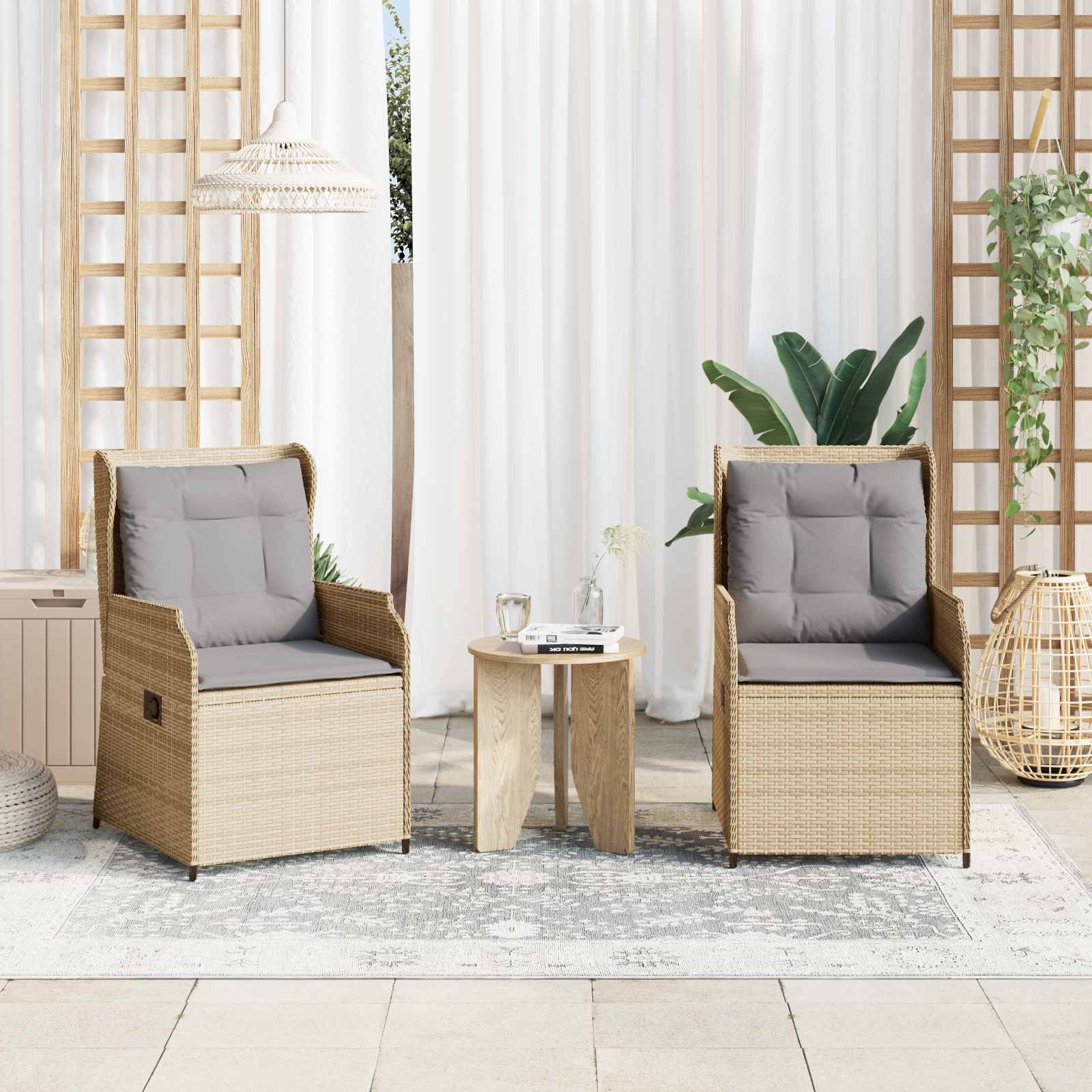 Gartenbank 2 pcs Beige Poly-Rattan