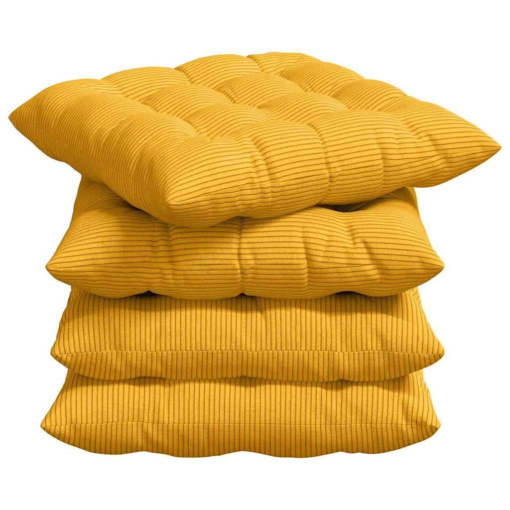 Sitzkissen 4 stk. Cordstoff Helles Gelb 40 x 40 x 6 cm