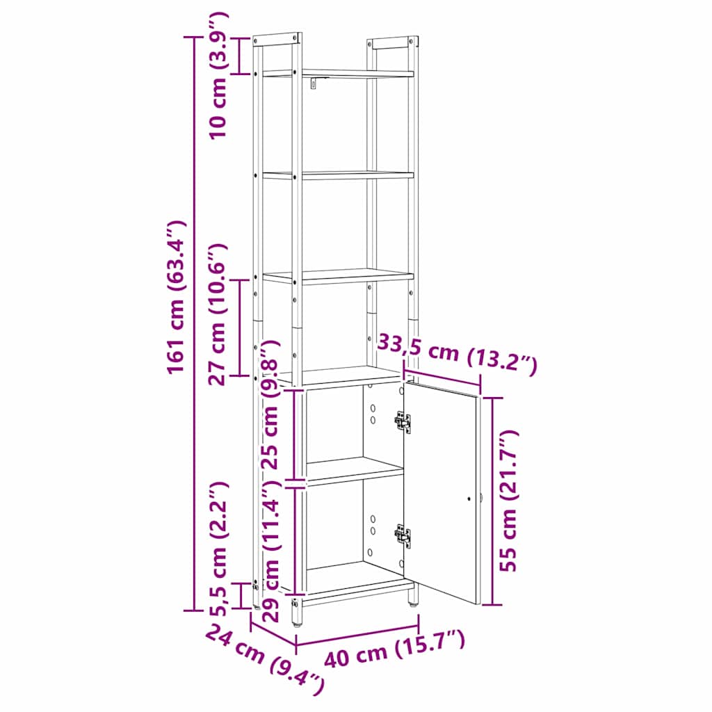 Bücherregal 6 Ebenen 40 x 24 x 161 cm Holzwerkstoff