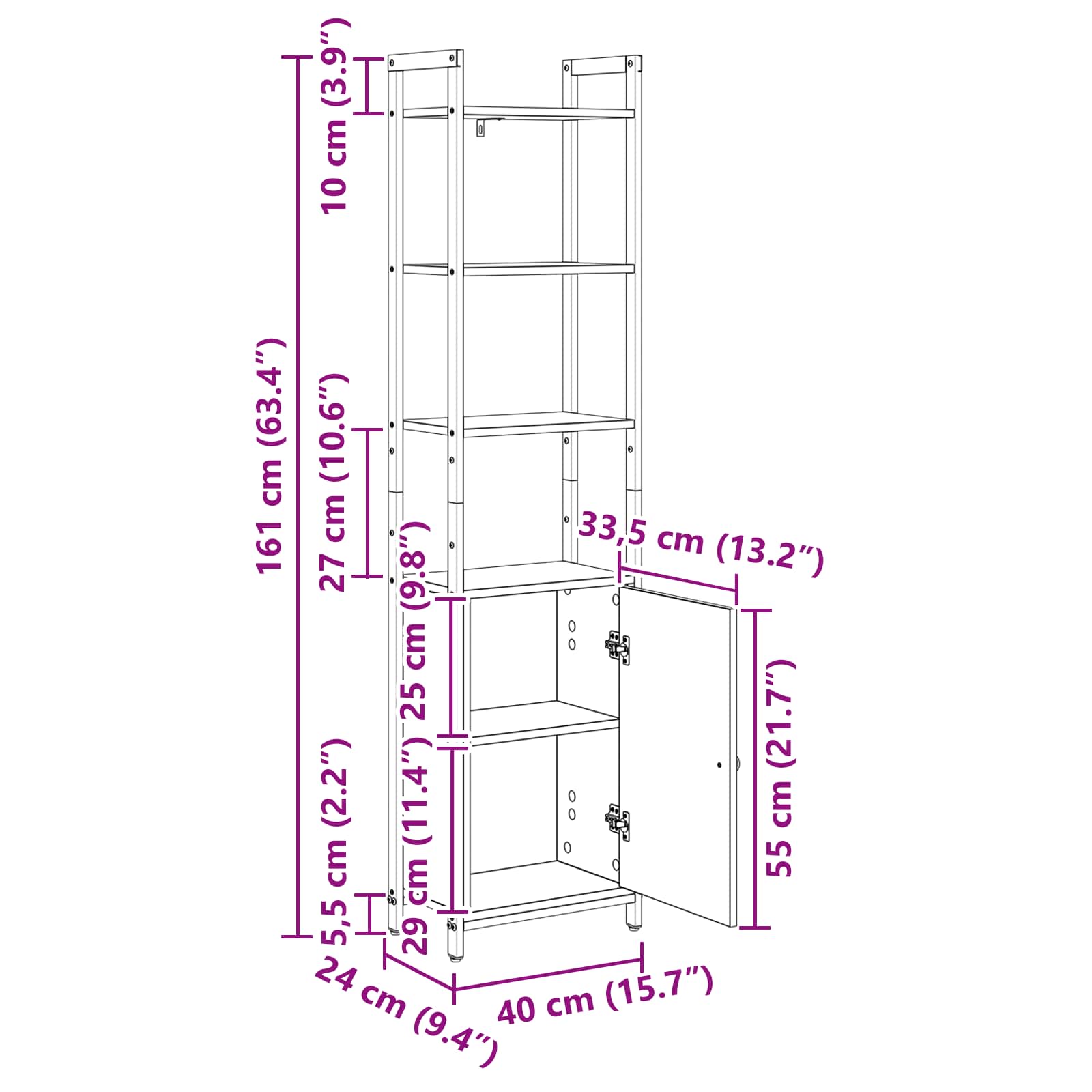 Bücherregal 6 Ebenen 40 x 24 x 161 cm Holzwerkstoff