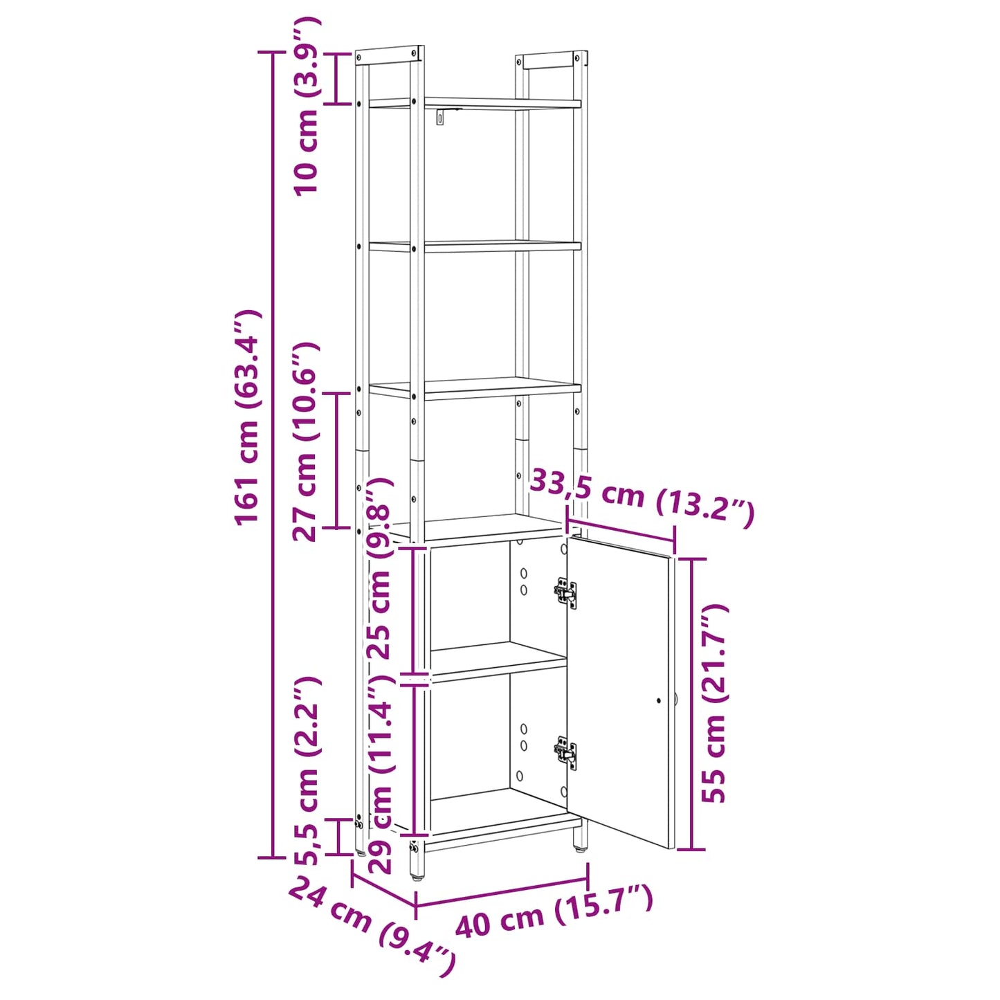 Bücherregal 6 Ebenen 40 x 24 x 161 cm Holzwerkstoff Sonoma-Grau