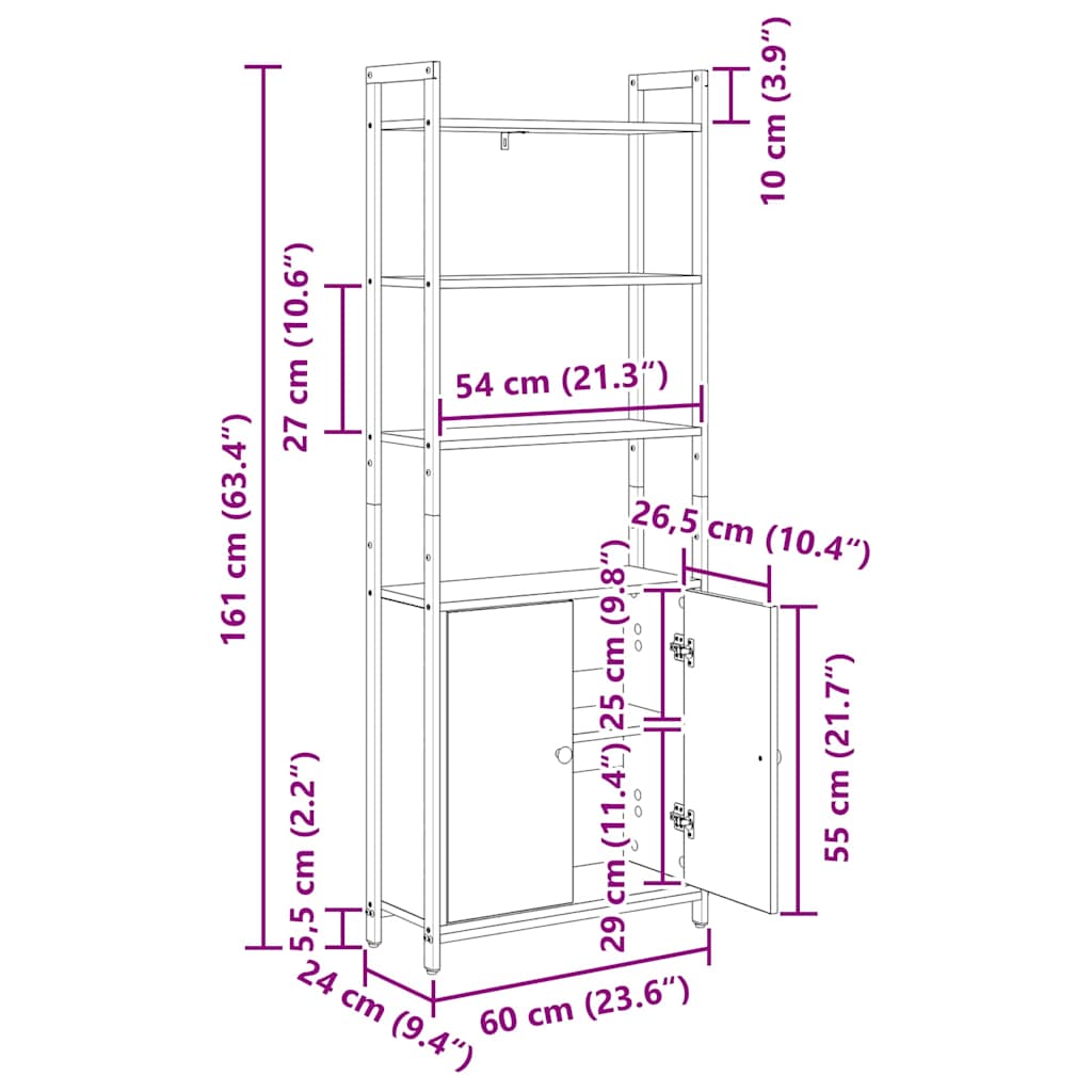Bücherregal 6 Ebenen 60 x 24 x 161 cm Holzwerkstoff Altholz