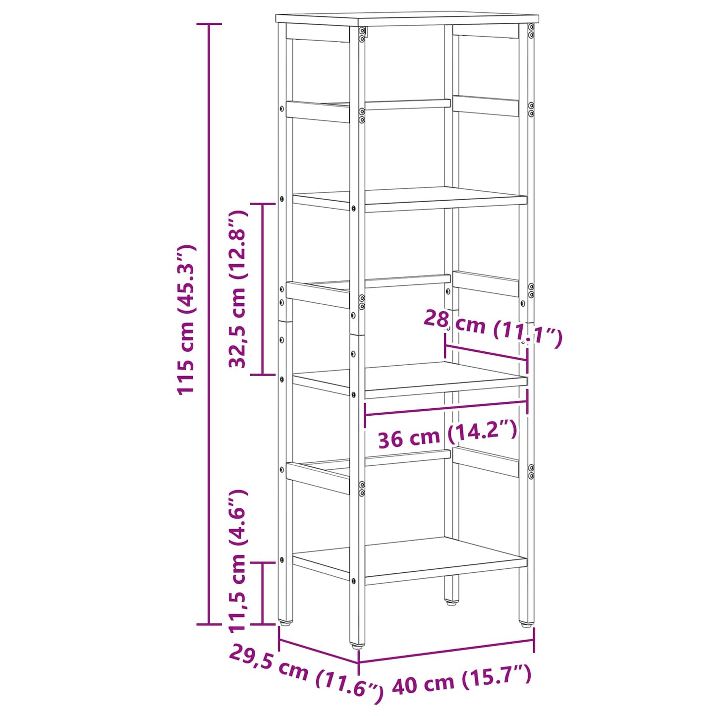 Bücherregal 3 Ebenen 40 x 29,5 x 115 cm Holzwerkstoff