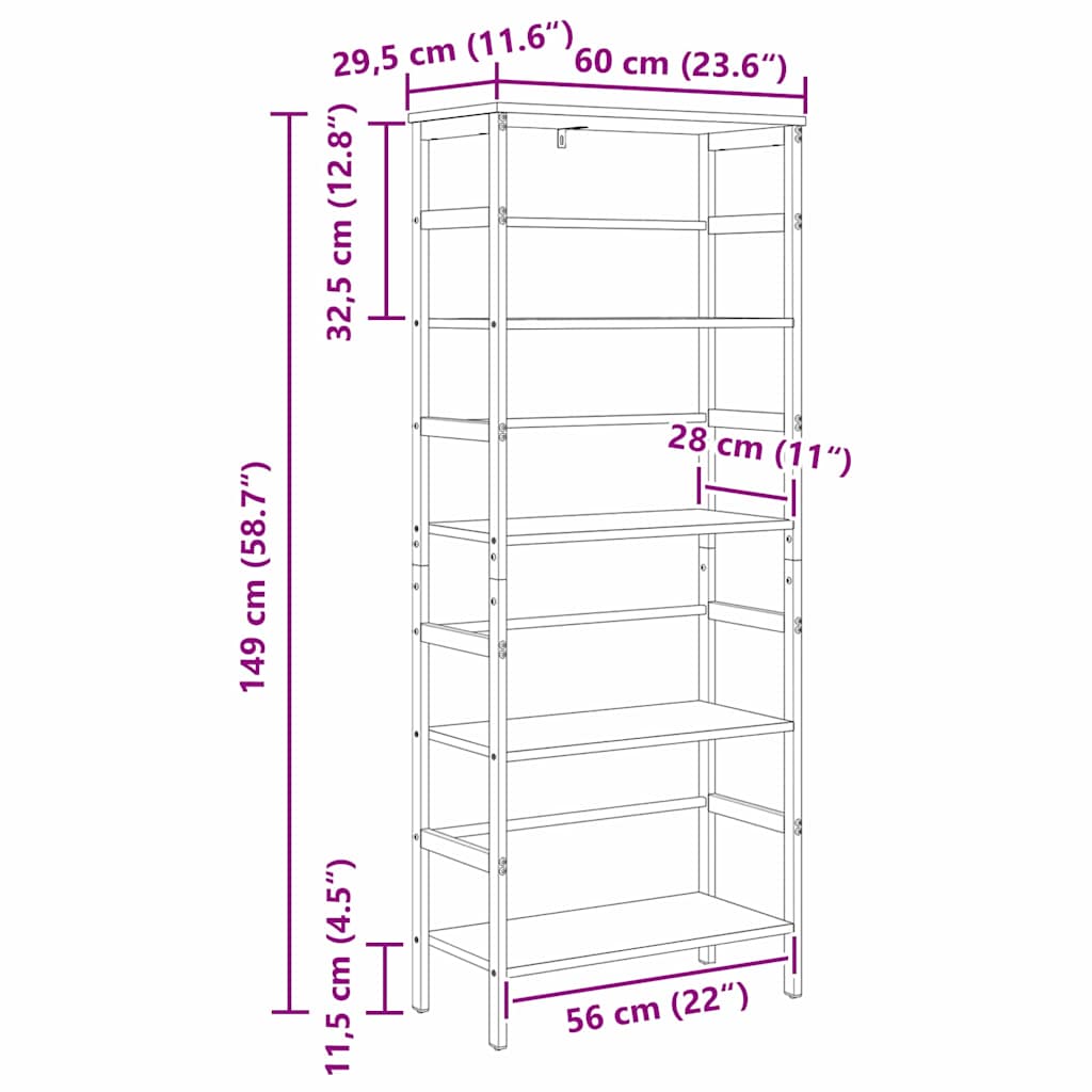 Bücherregal Geräucherte Eiche 60 x 29,5 x 149 cm Holzwerkstoff