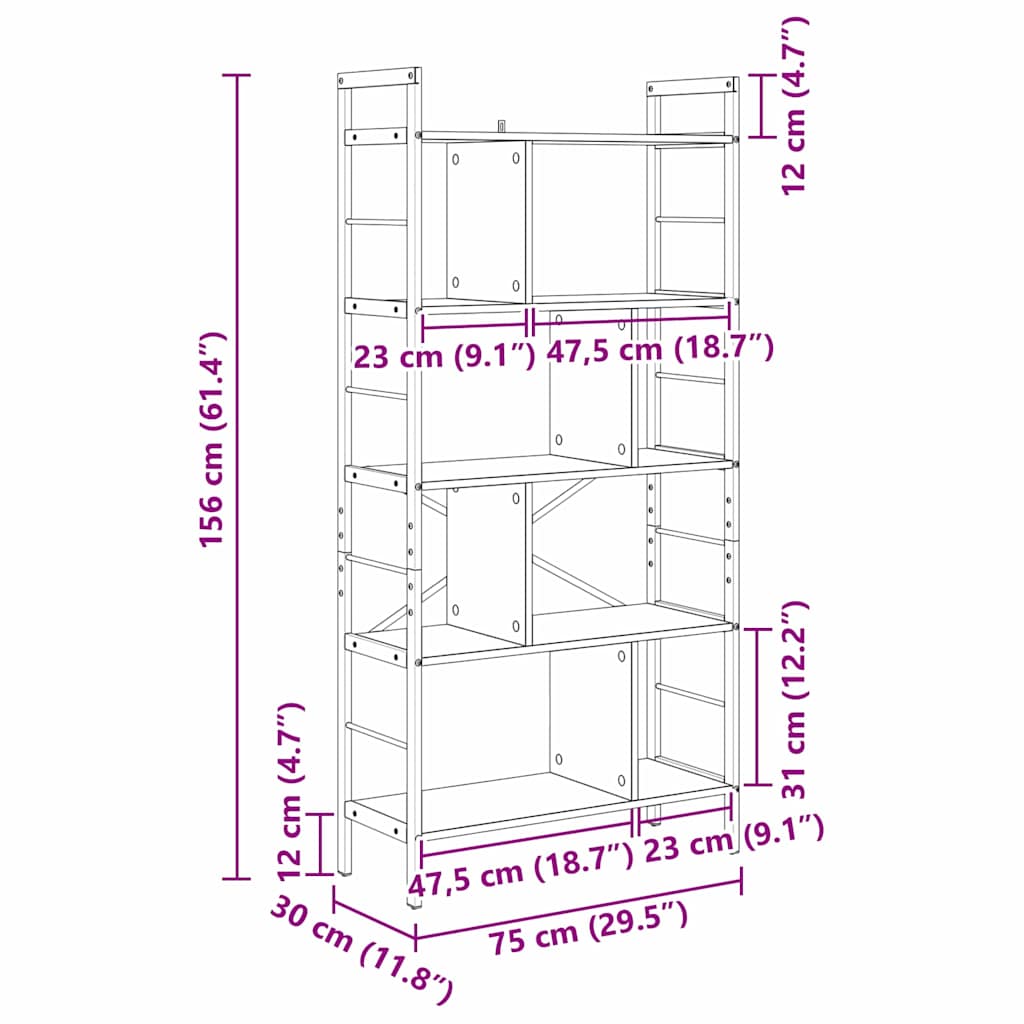 Bücherregal 9 Ebenen 75 x 30 x 156 cm Holzwerkstoff