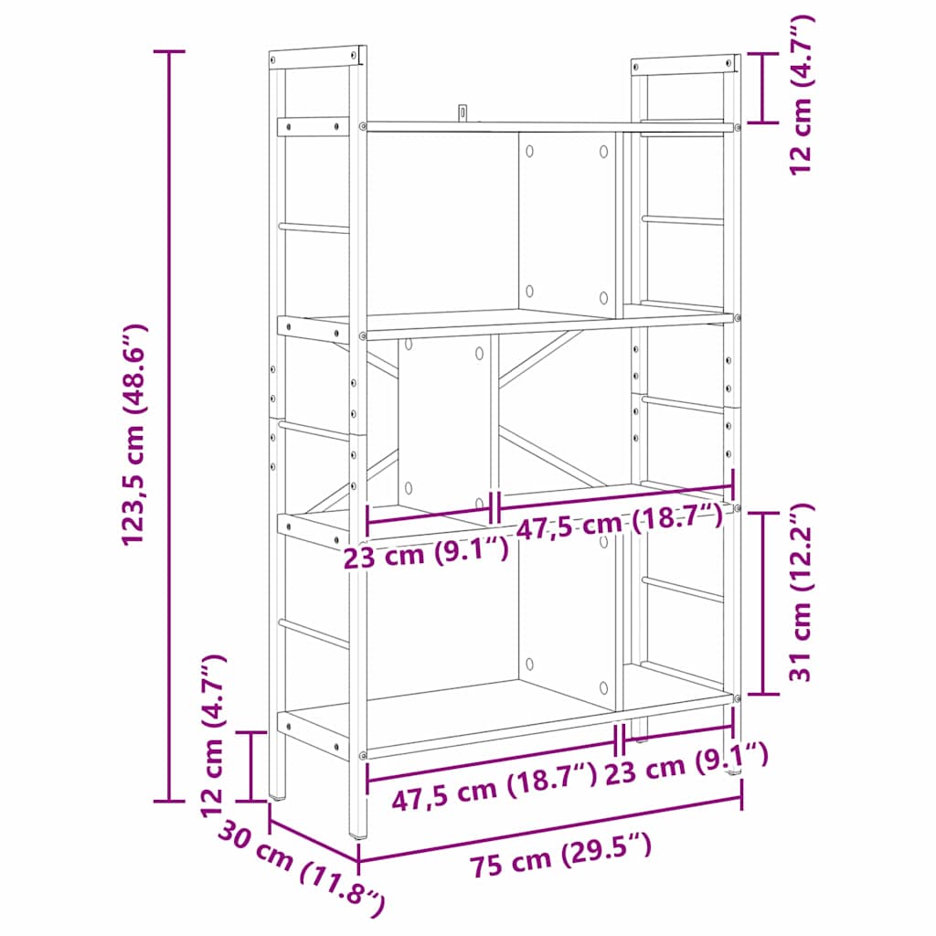 Bücherregal 7 Ebenen 75 x 30 x 123,5 cm Holzwerkstoff