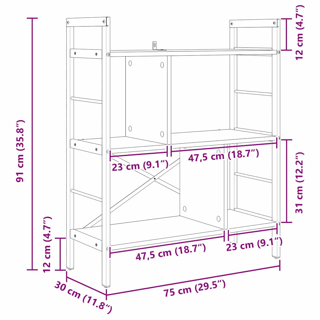 Bücherregal 5 Ebenen 75 x 30 x 91 cm Holzwerkstoff