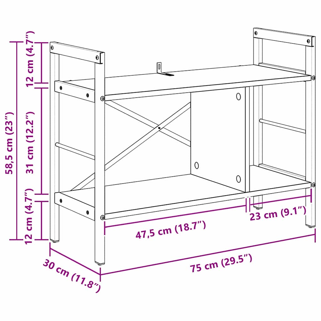 Bücherregal 3 Ebenen 75 x 30 x 58,5 cm Holzwerkstoff