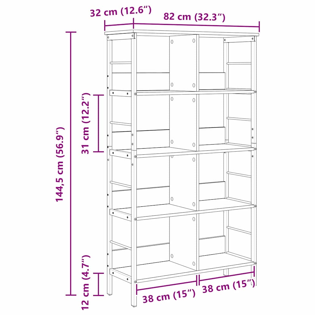 Bücherregal Schwarz Eichen-Optik 82 x 32 x 144,5 cm