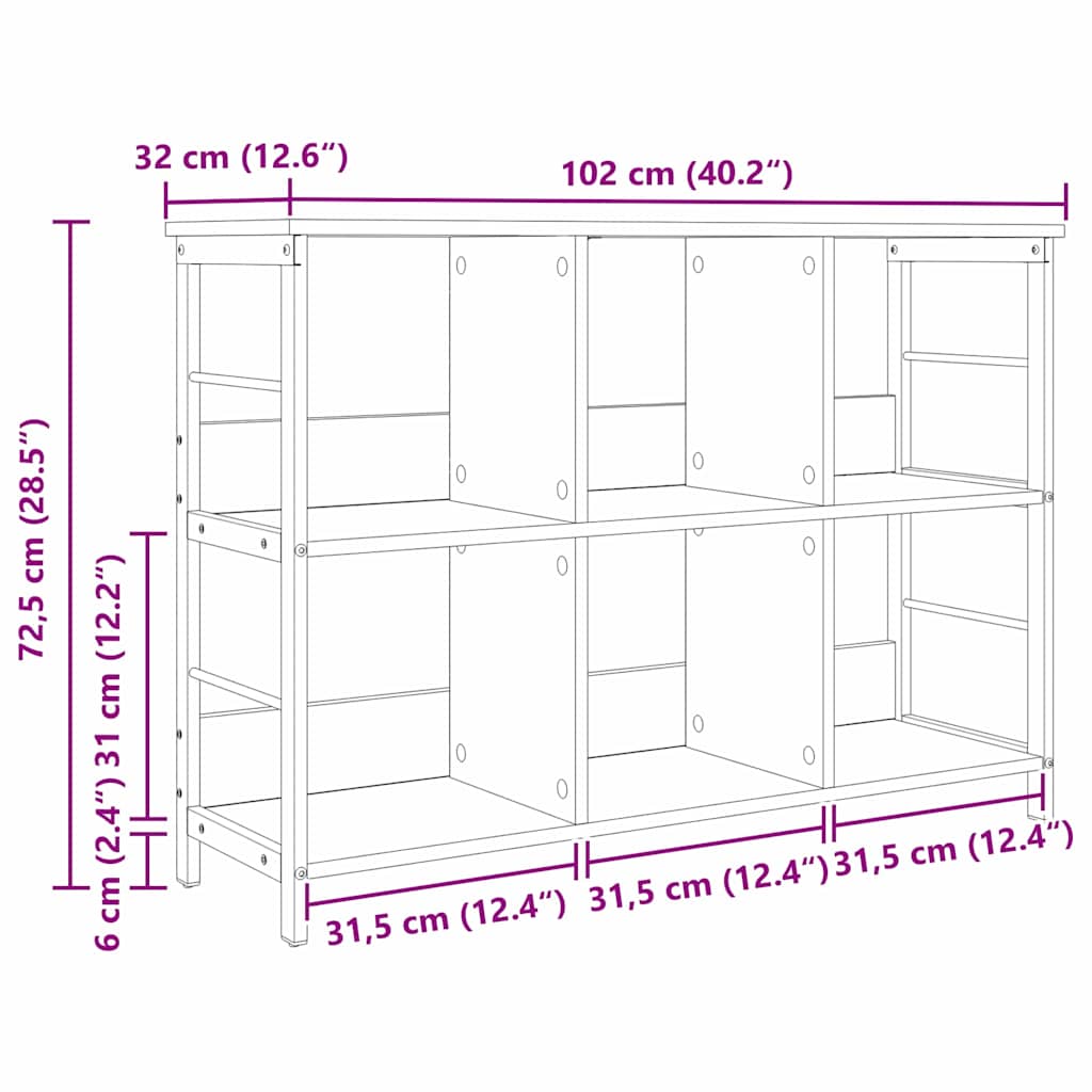 Bücherregal Schwarz Eichen-Optik 102 x 32 x 72,5 cm