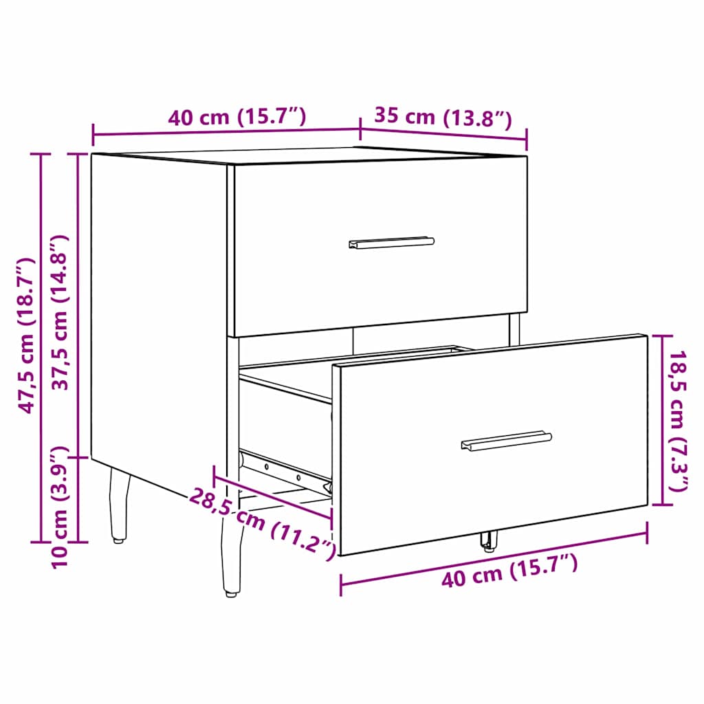 Nachttisch 2 stk. Altholz 40 x 35 x 47,5 cm Holzwerkstoff