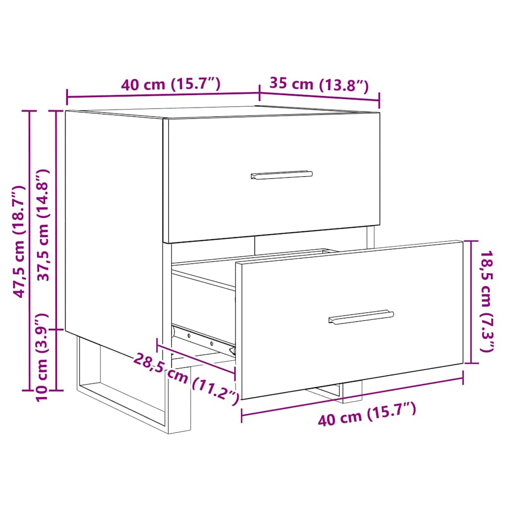 Nachttisch 2 stk. Altholz und Schwarz 40 x 35 x 47,5 cm