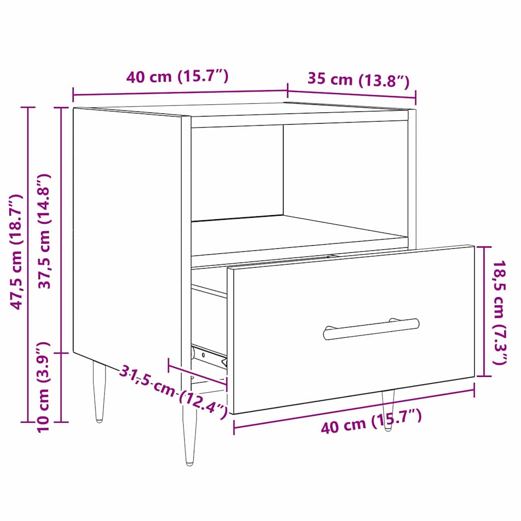 Nachttisch 2 Stk. Altholz 40 x 35 x 47,5 cm Holzwerkstoff
