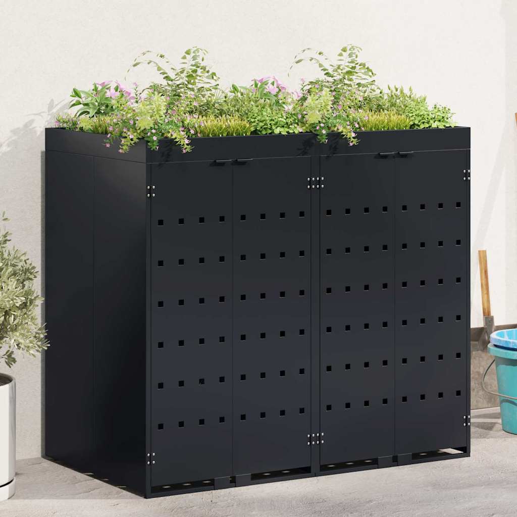 Wagenmüllbehälter für 2 Behälter Schwarz 136 x 77,5 x 121,5 cm