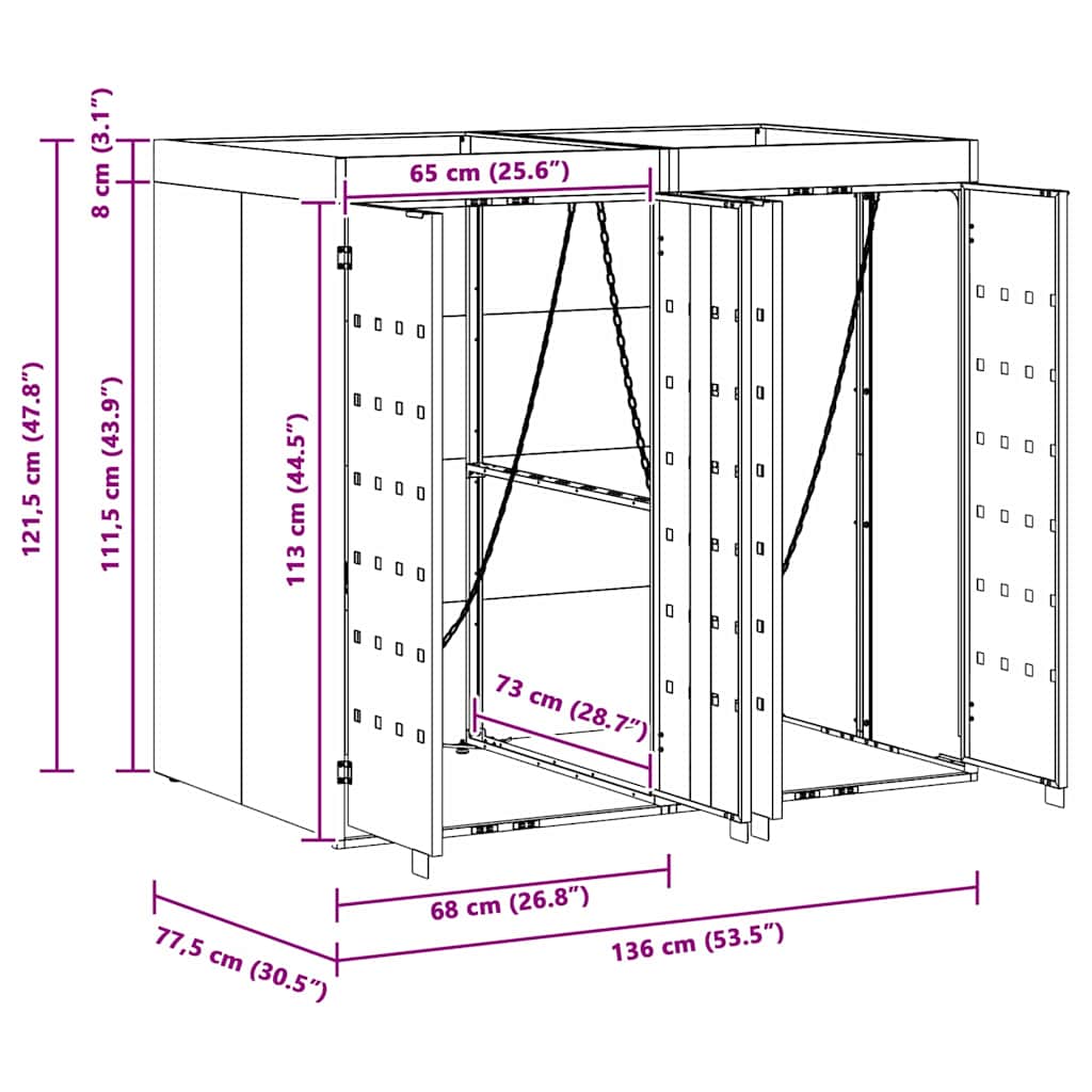 Wagenmüllbehälter für 2 Behälter Schwarz 136 x 77,5 x 121,5 cm