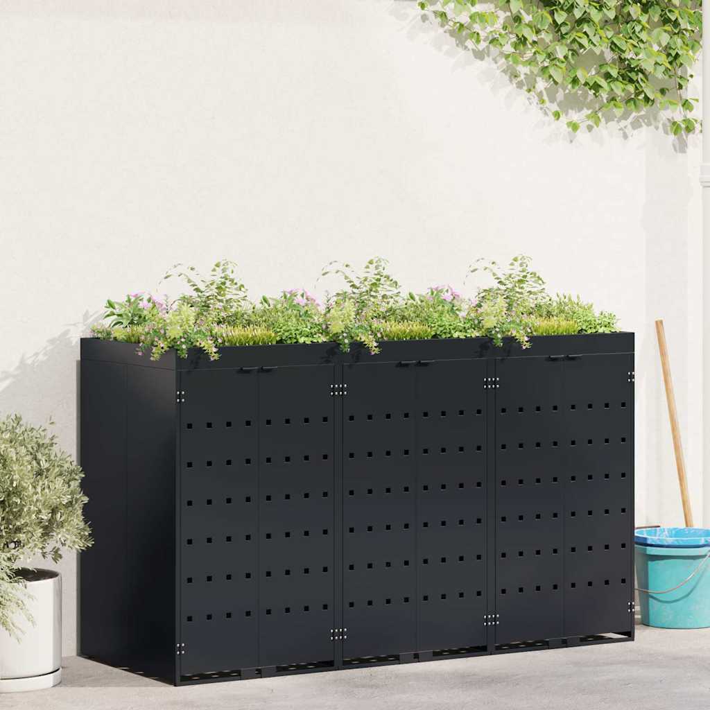 Wagenmüllbehälter für 3 Behälter Schwarz 204 x 77,5 x 121,5 cm
