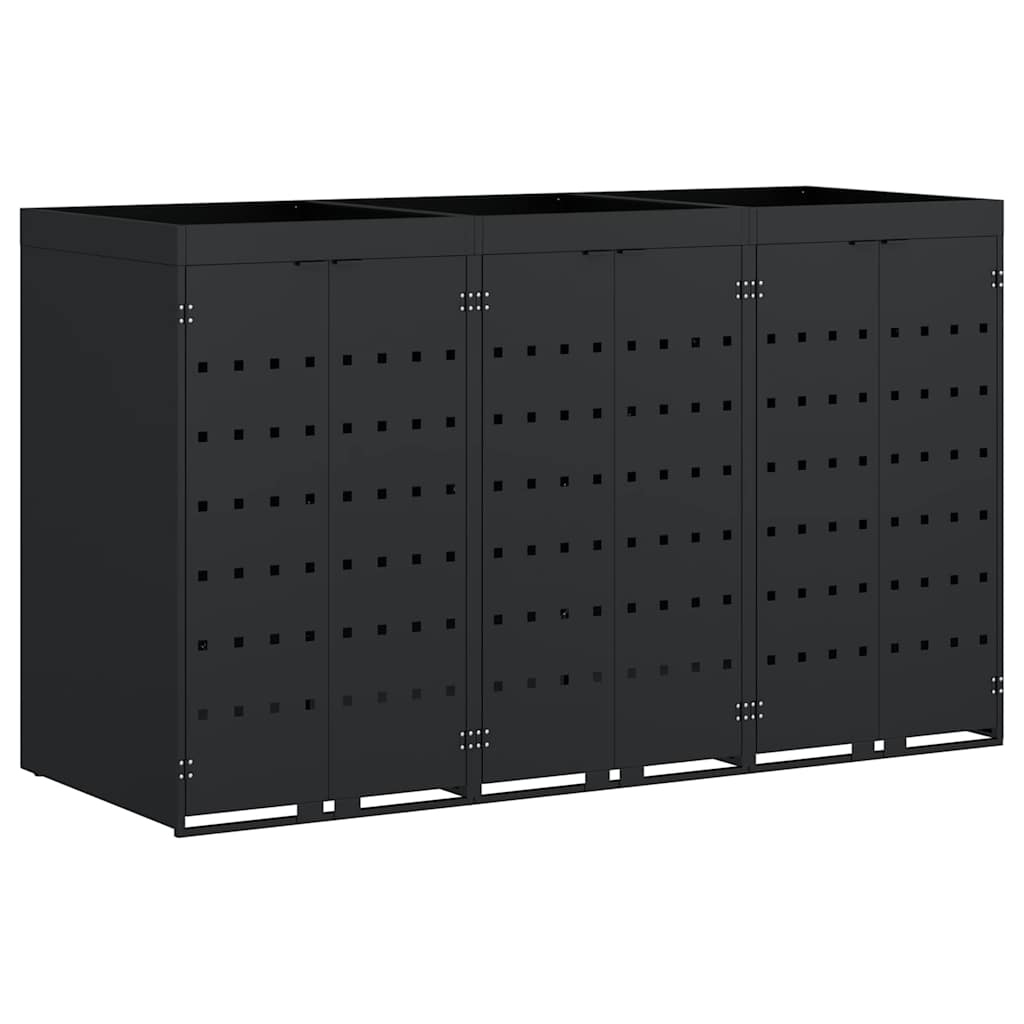 Wagenmüllbehälter für 3 Behälter Schwarz 204 x 77,5 x 121,5 cm