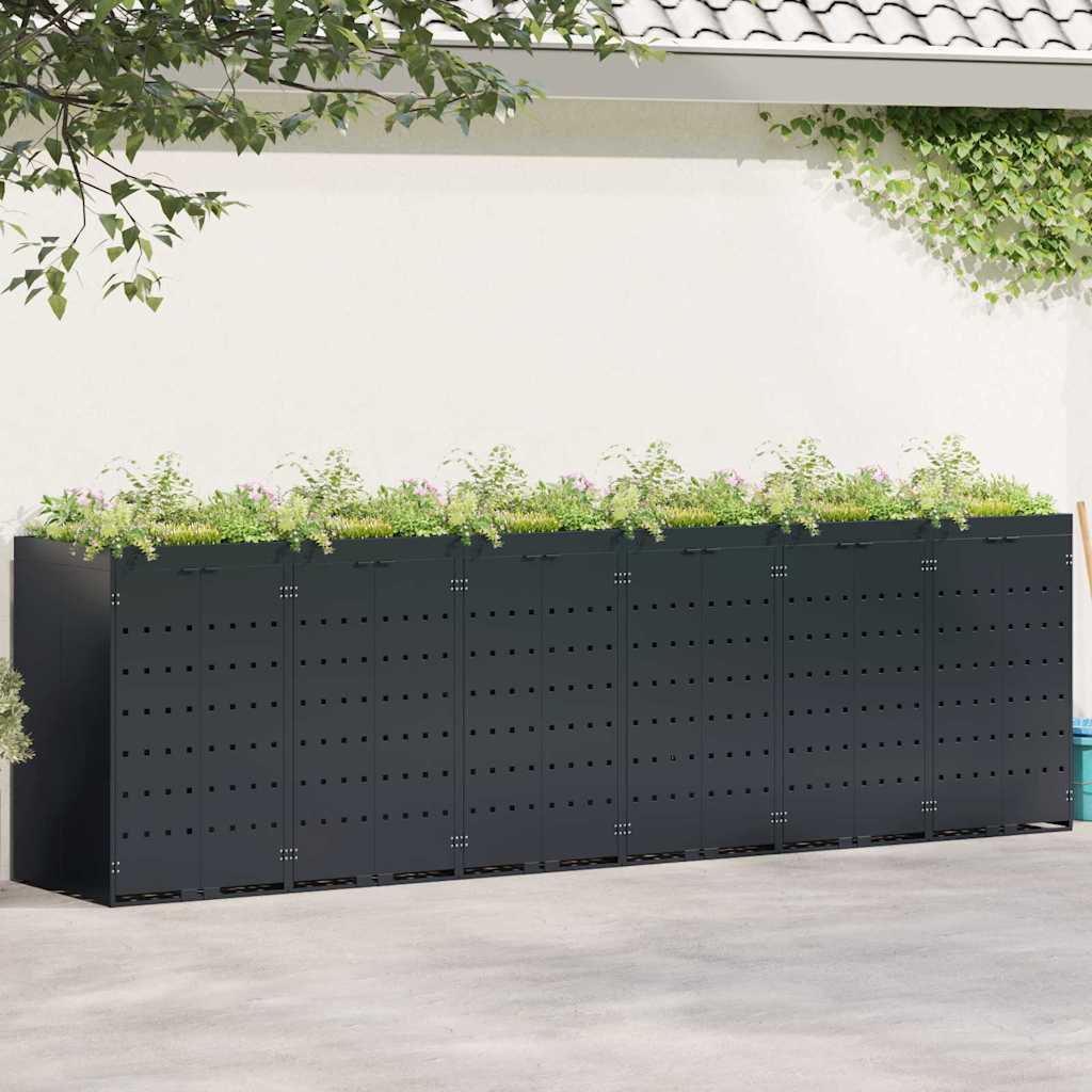 Wagenmüllbehälter für 6 Behälter Schwarz 408 x 77,5 x 121,5 cm