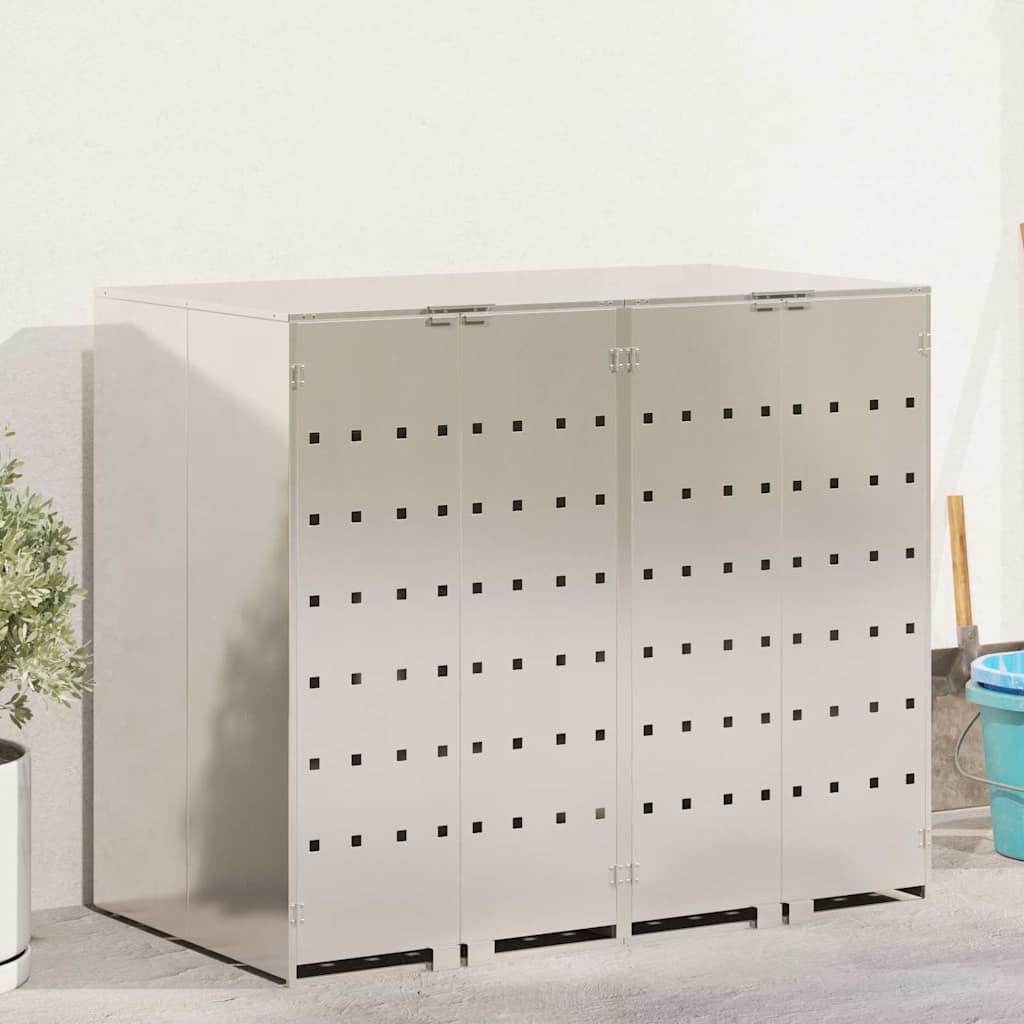 Wagenmüllbehälter für 2 Behälter Edelstahl Silber
