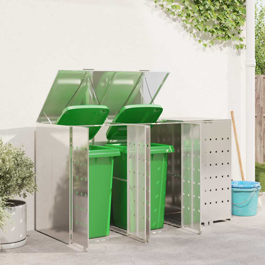 Wagenmüllbehälter für 3 Behälter Edelstahl Silber