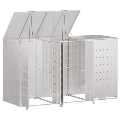 Mülltonnenbox für 3 Behälter Edelstahl Silber