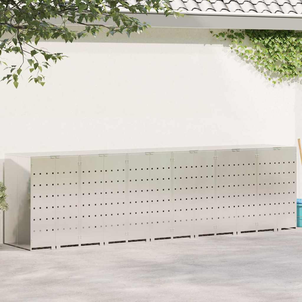 Mülltonnenbox für 6 Behälter Edelstahl Silber