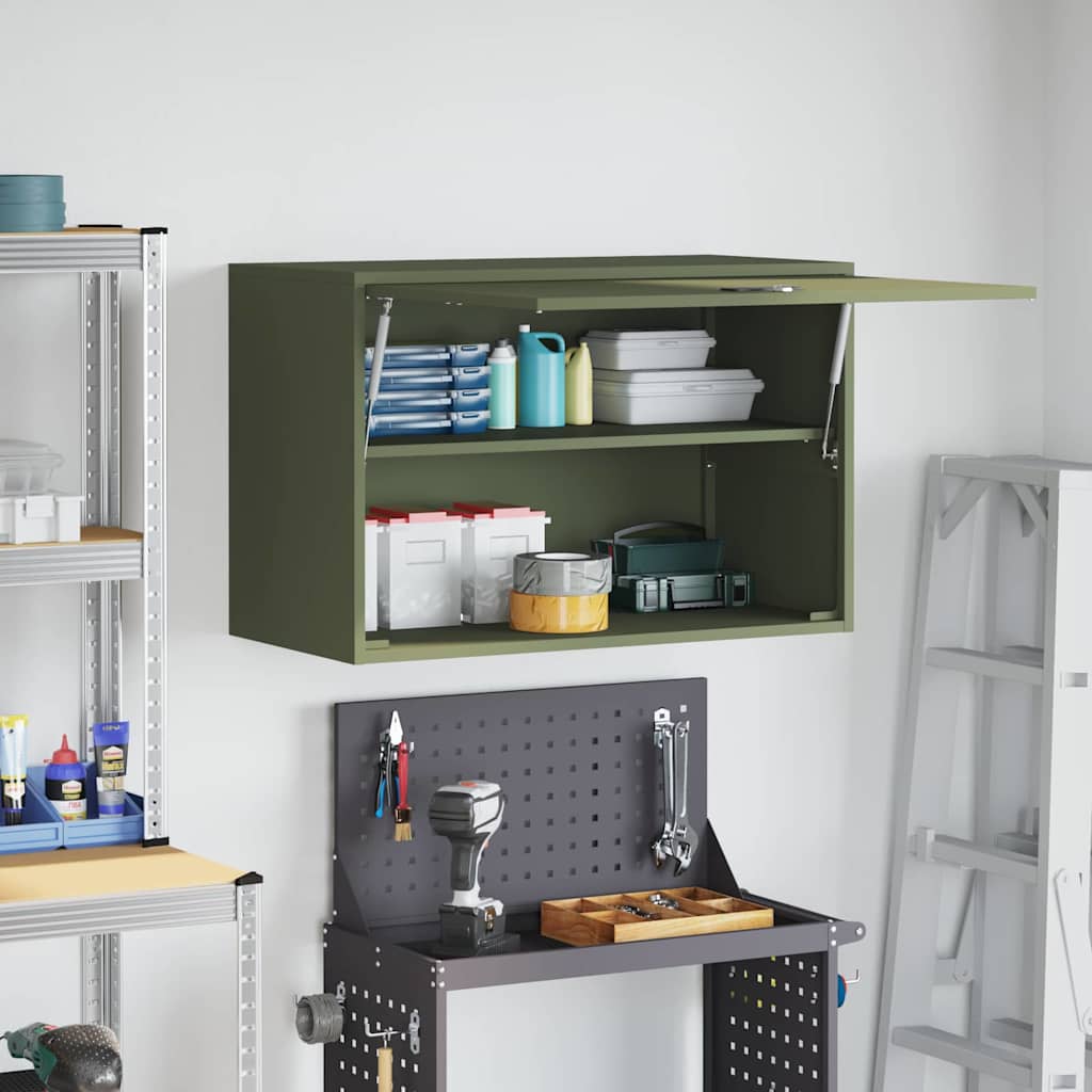 Wandschrank für die Garage mit Gasdrucklift-Tür Olivgrün