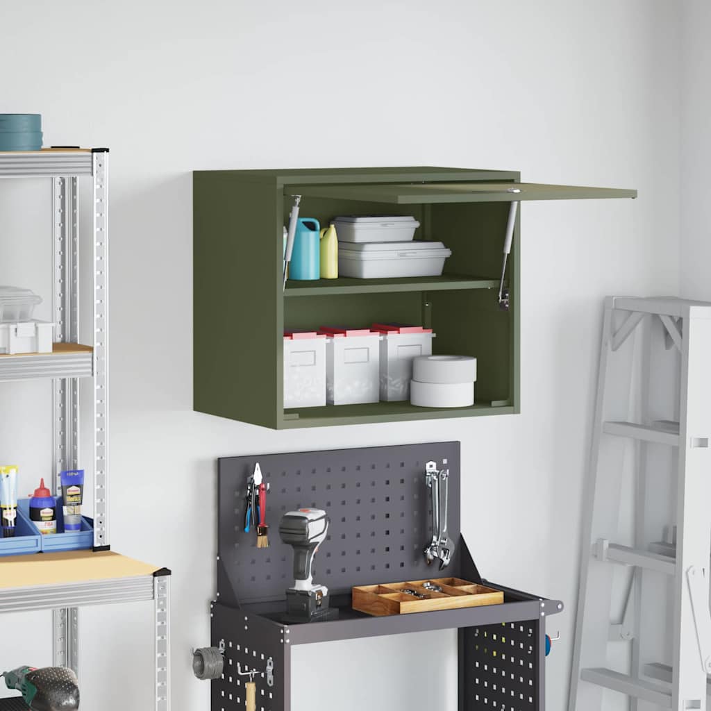 Wandschrank für die Garage mit Gasdrucklift-Tür Olivgrün