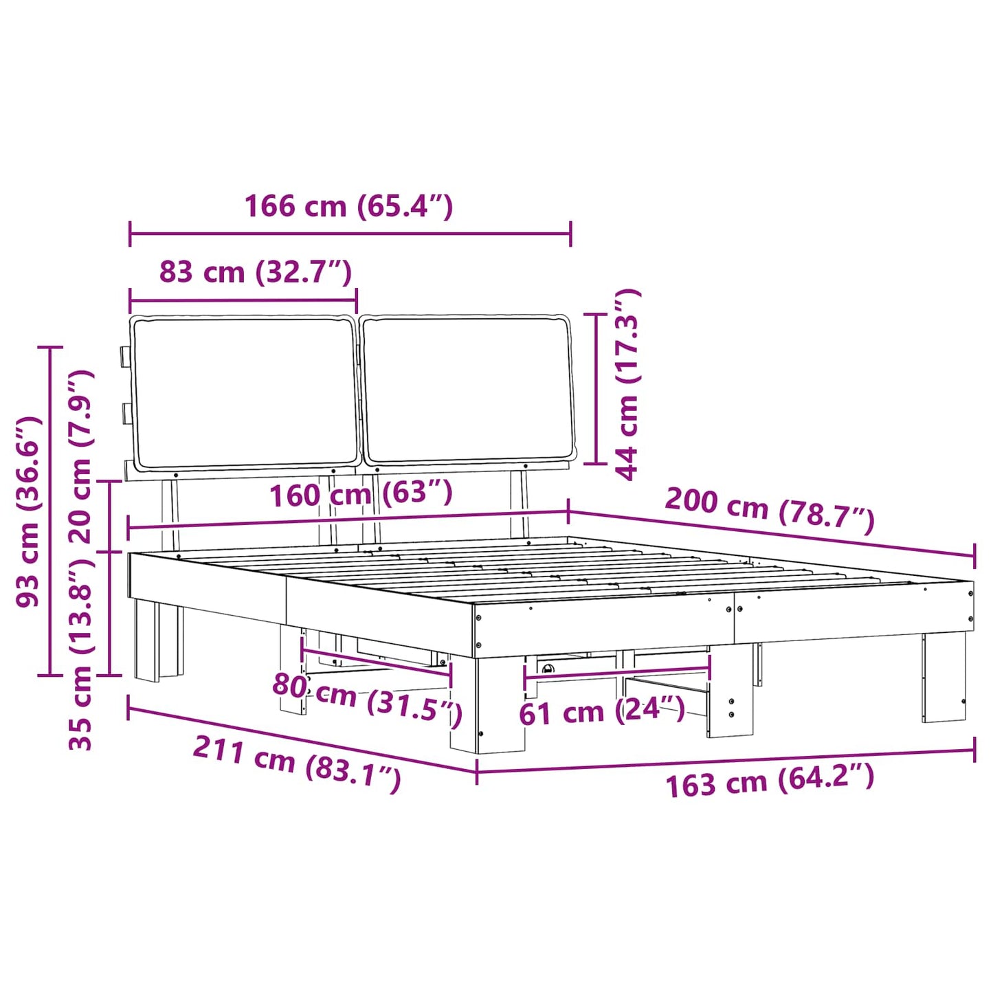 Bettgestell mit gepolstertem Kopfteil Schwarz 160 x 200 cm
