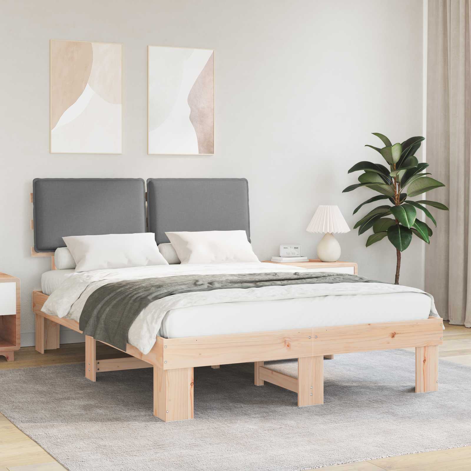 Bettgestell mit gepolstertem Kopfteil Hellgrau 140 x 200 cm