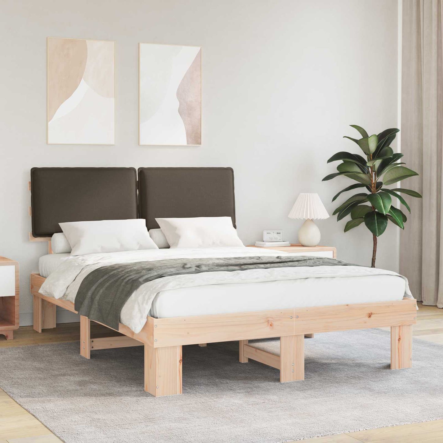 Bettgestell mit gepolstertem Kopfteil Taupe 140 x 200 cm