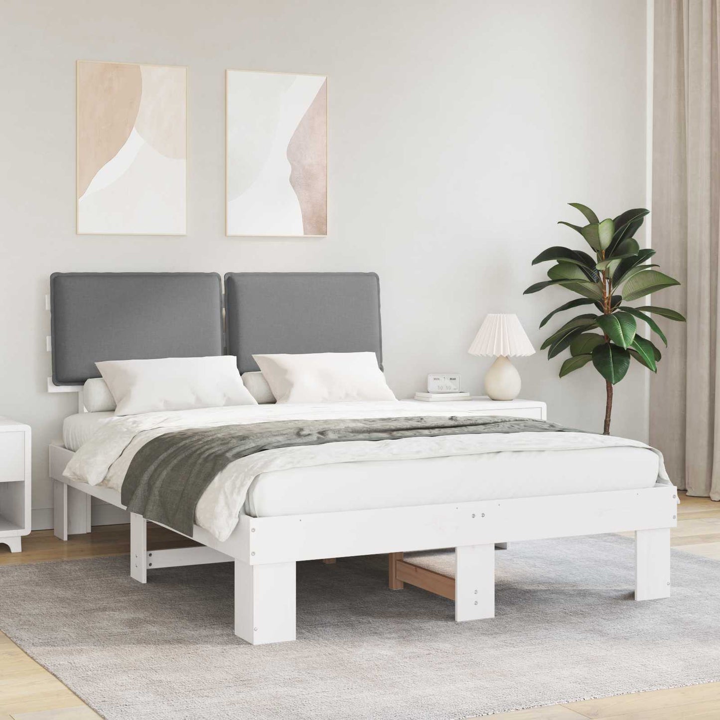 Bettgestell mit gepolstertem Kopfteil Hellgrau 140 x 200 cm