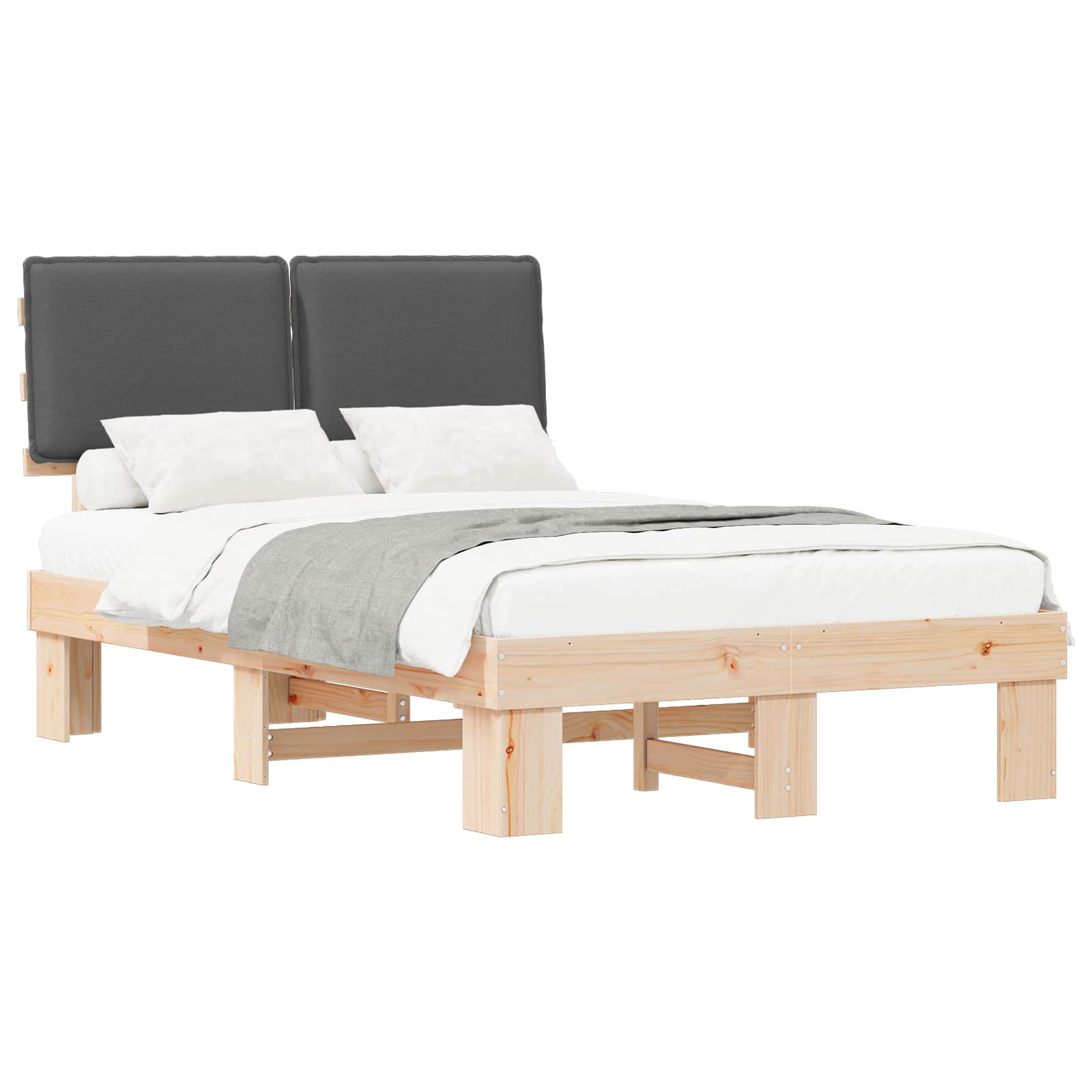 Bettgestell mit gepolstertem Kopfteil Dunkelgrau 120 x 190 cm