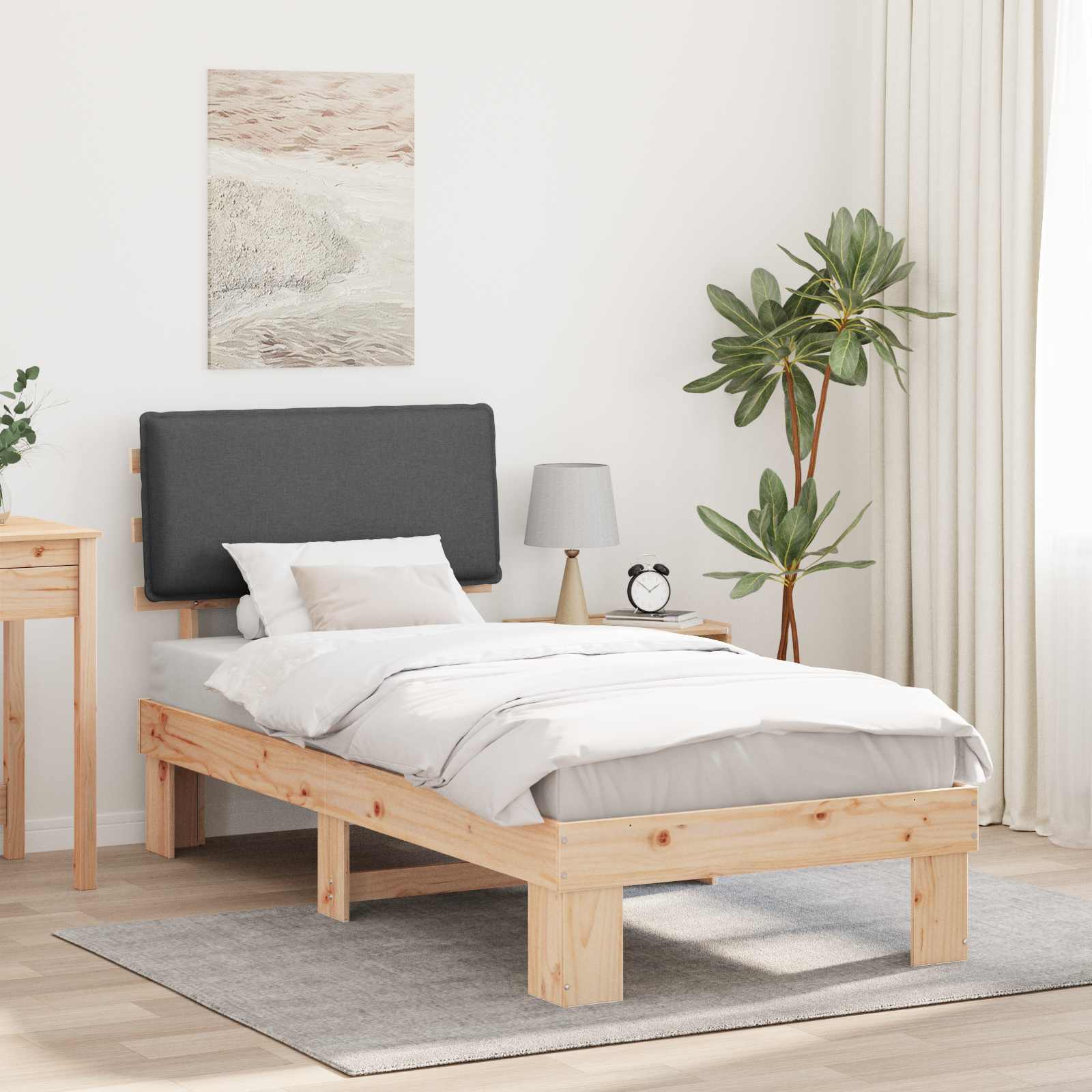 Bettgestell mit gepolstertem Kopfteil Dunkelgrau 100 x 200 cm
