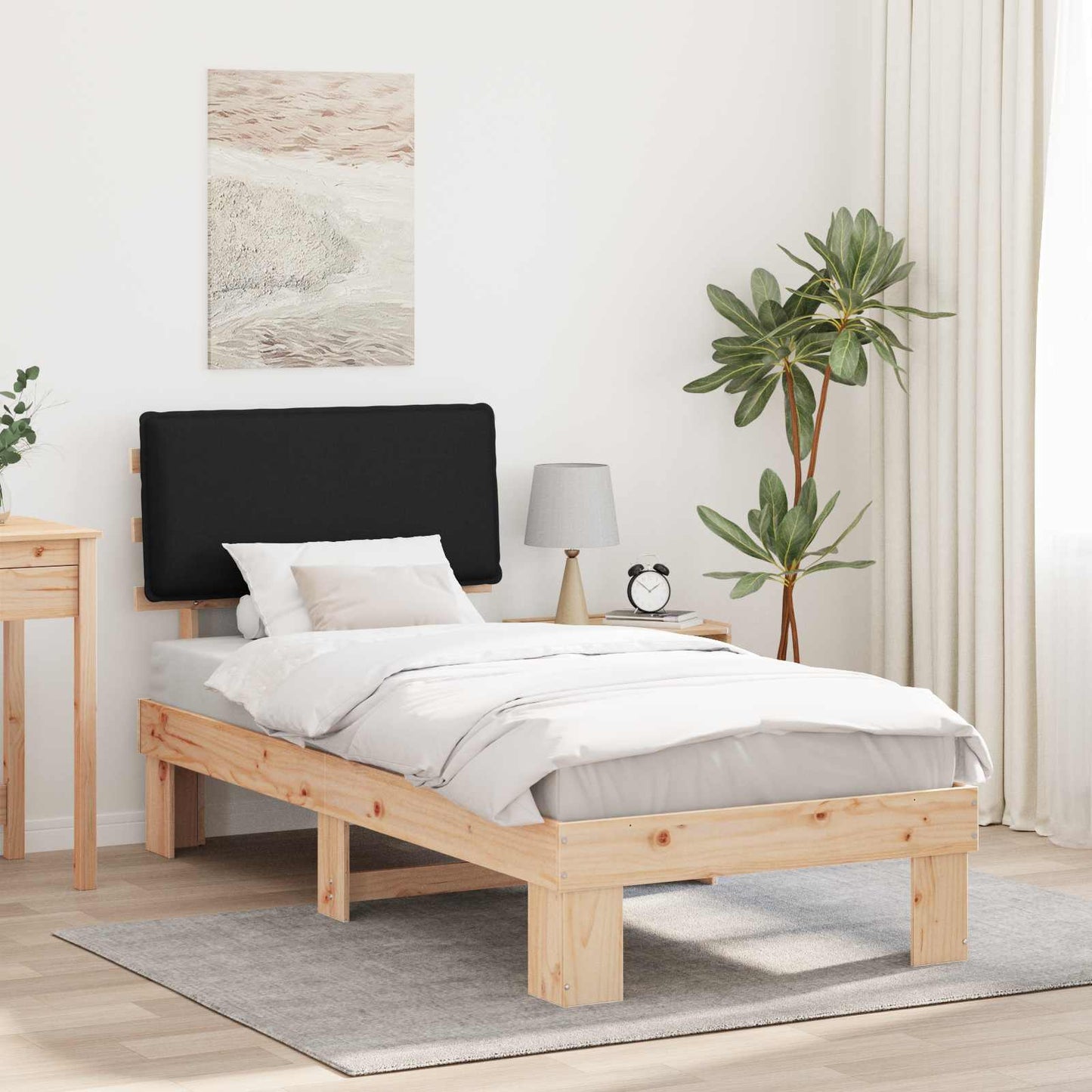 Bettgestell mit gepolstertem Kopfteil Schwarz 90 x 200 cm