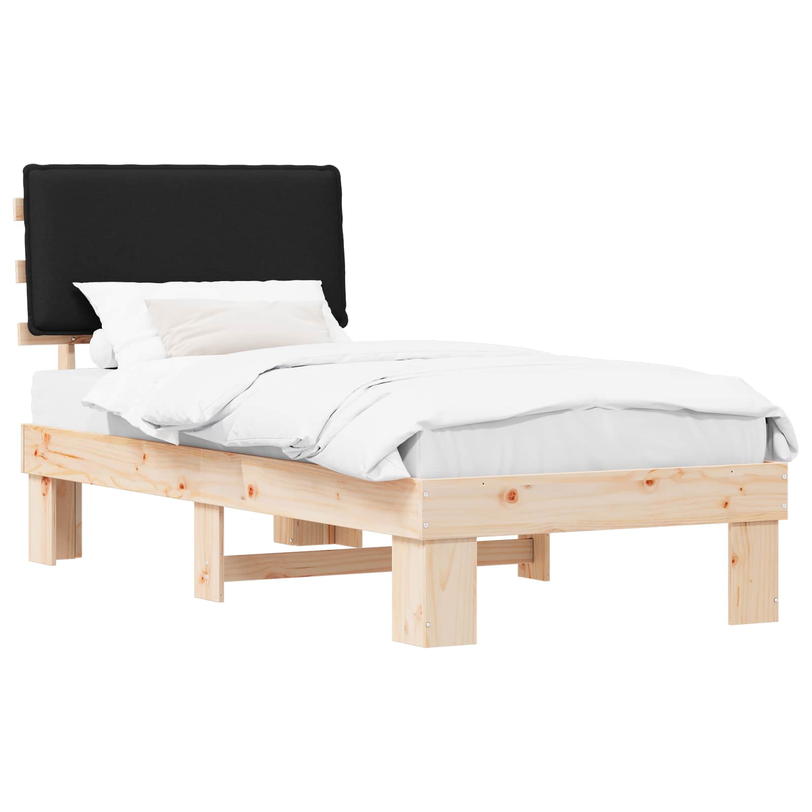 Bettgestell mit gepolstertem Kopfteil Schwarz 90 x 200 cm