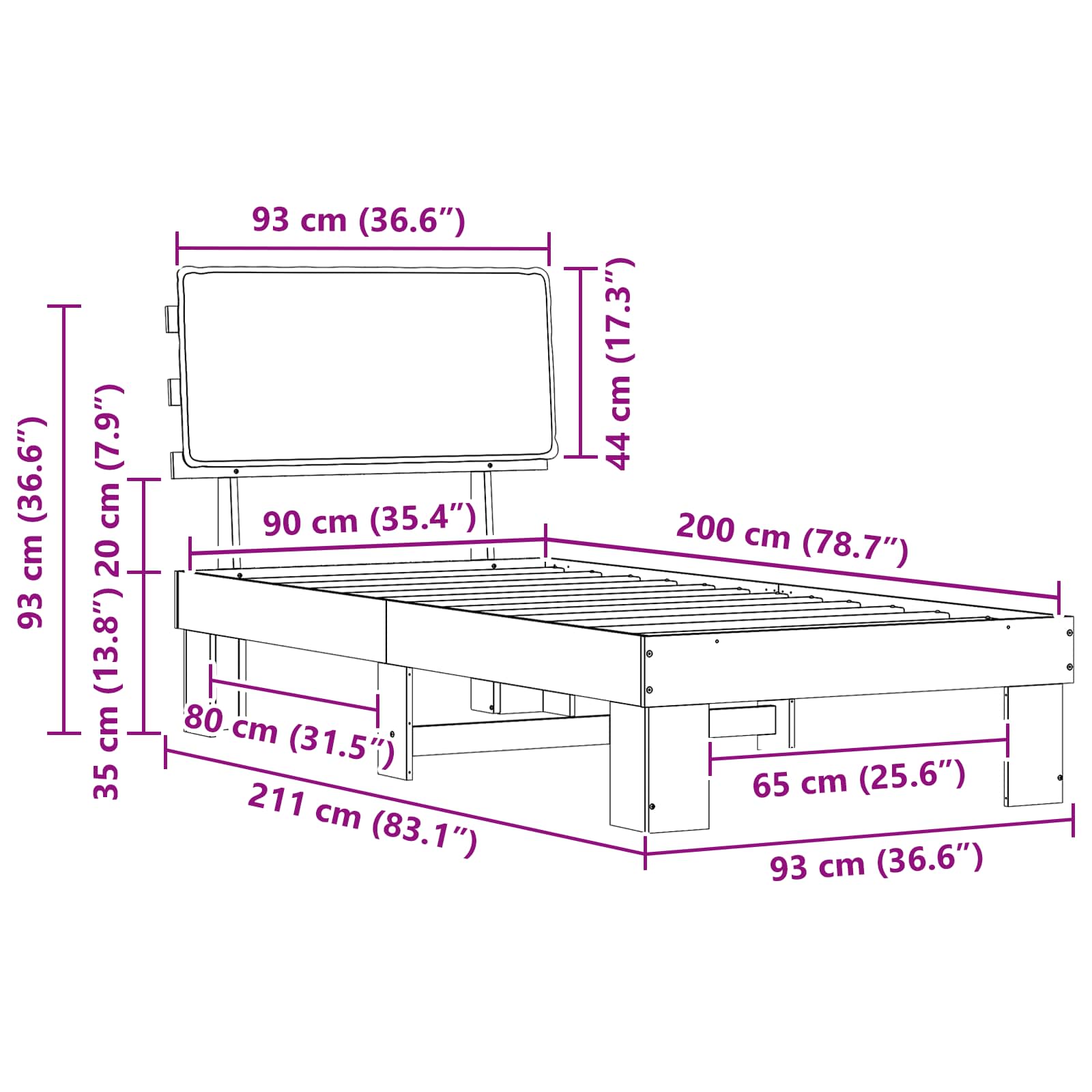 Bettgestell mit gepolstertem Kopfteil Taupe 90 x 200 cm
