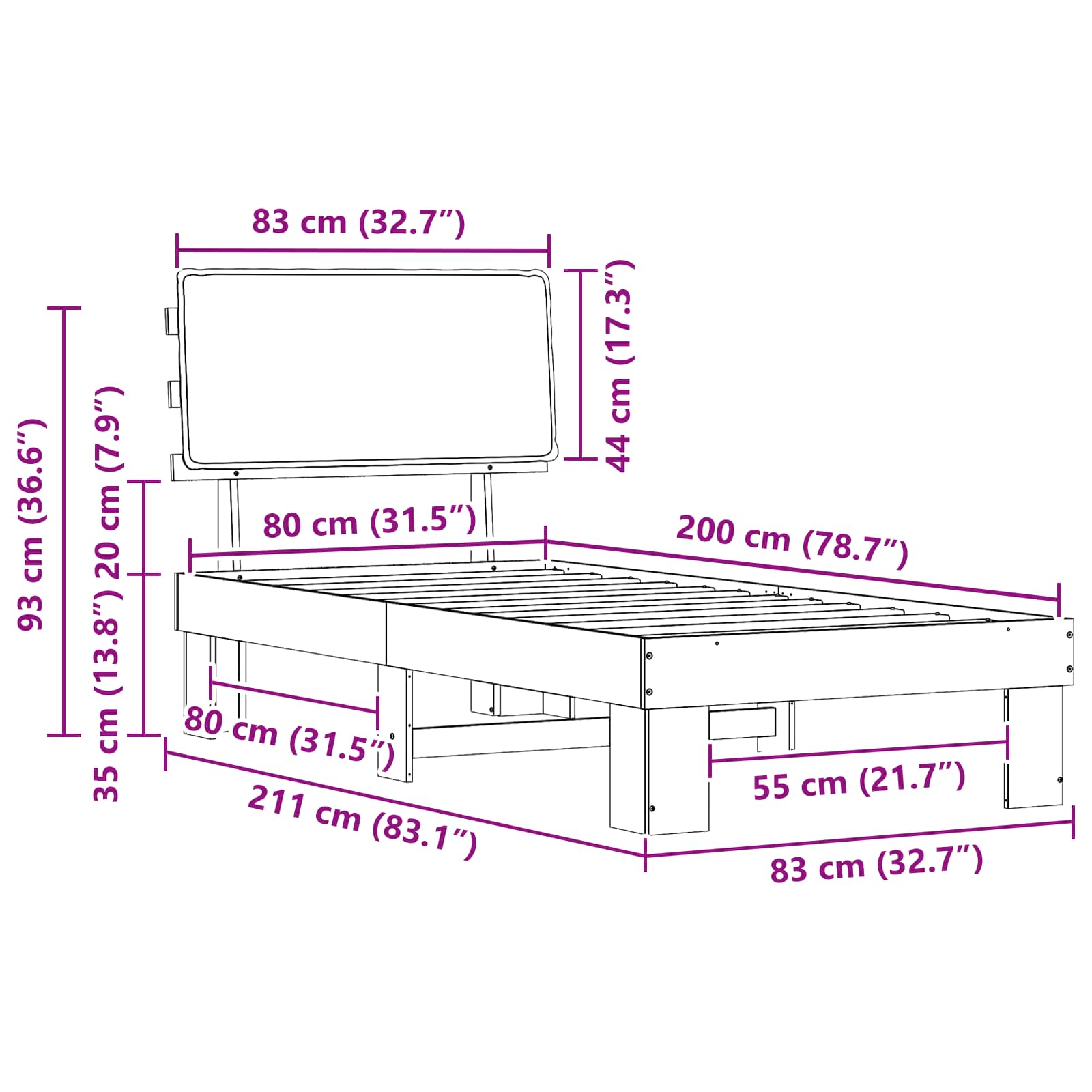 Bettgestell mit gepolstertem Kopfteil Taupe 80 x 200 cm