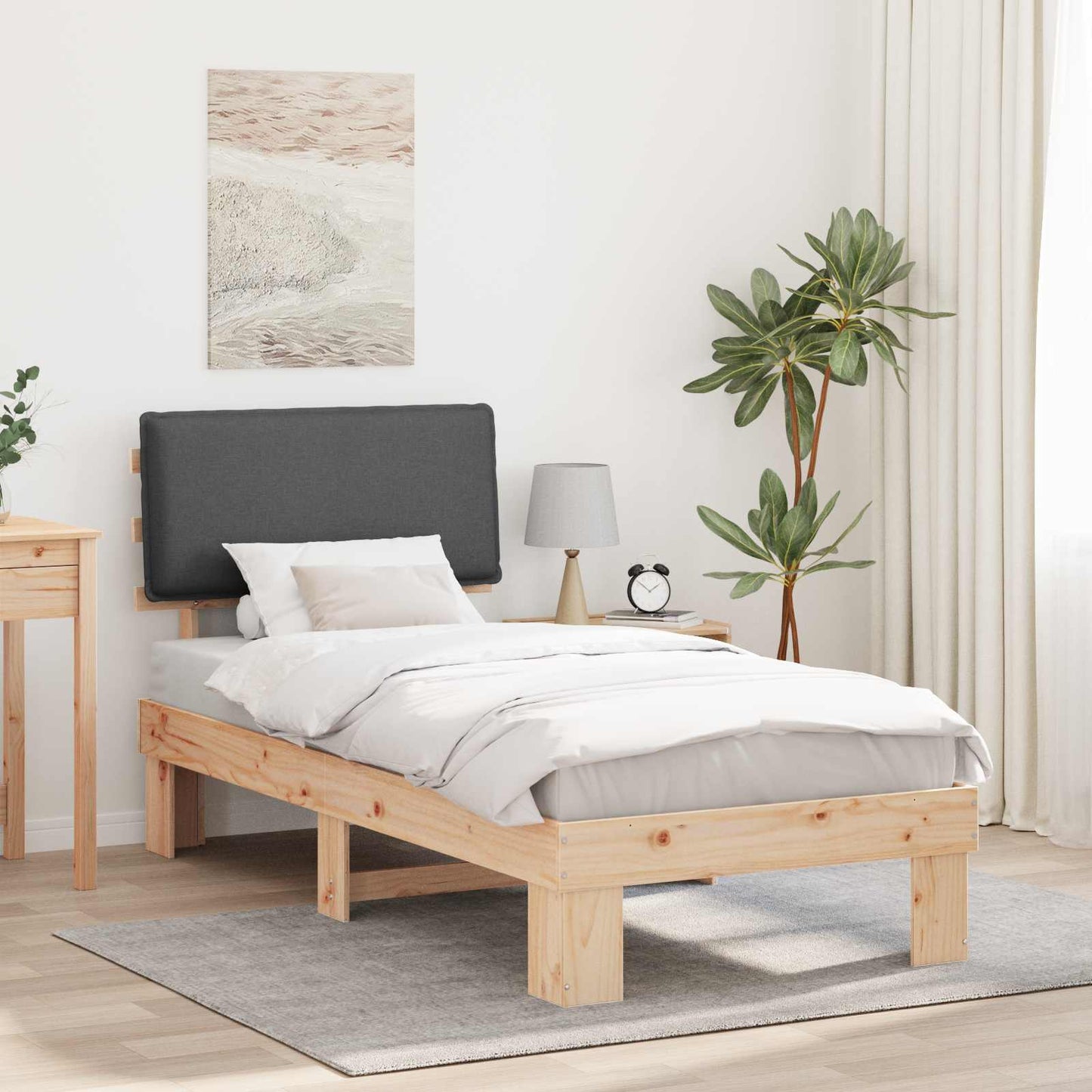Bettgestell mit gepolstertem Kopfteil Dunkelgrau 90 x 190 cm