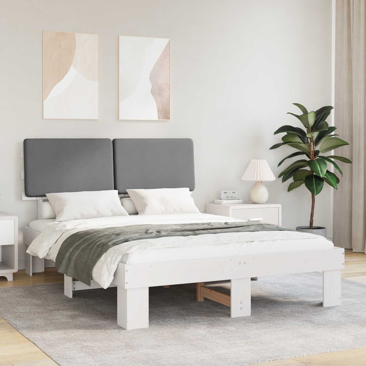 Bettgestell mit gepolstertem Kopfteil Hellgrau 160 x 200 cm