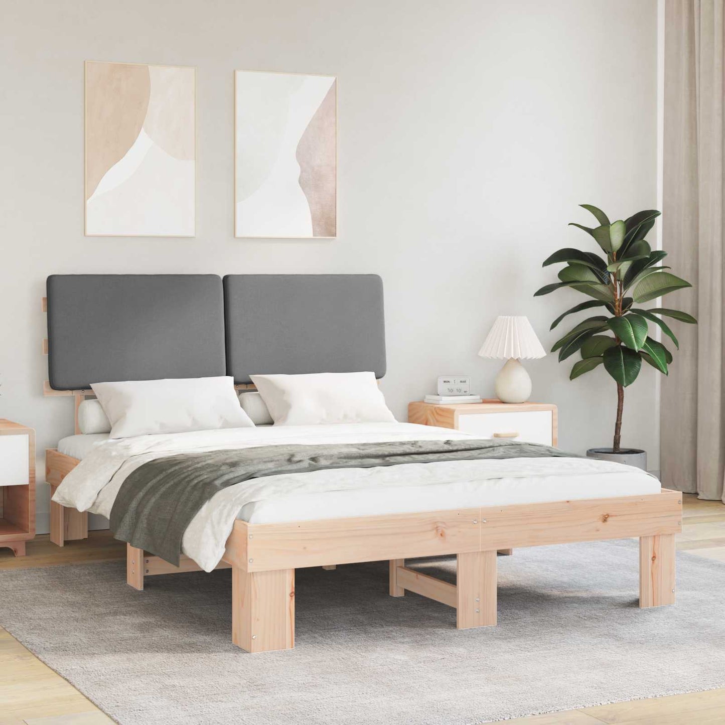 Bettgestell mit gepolstertem Kopfteil Hellgrau 140 x 200 cm