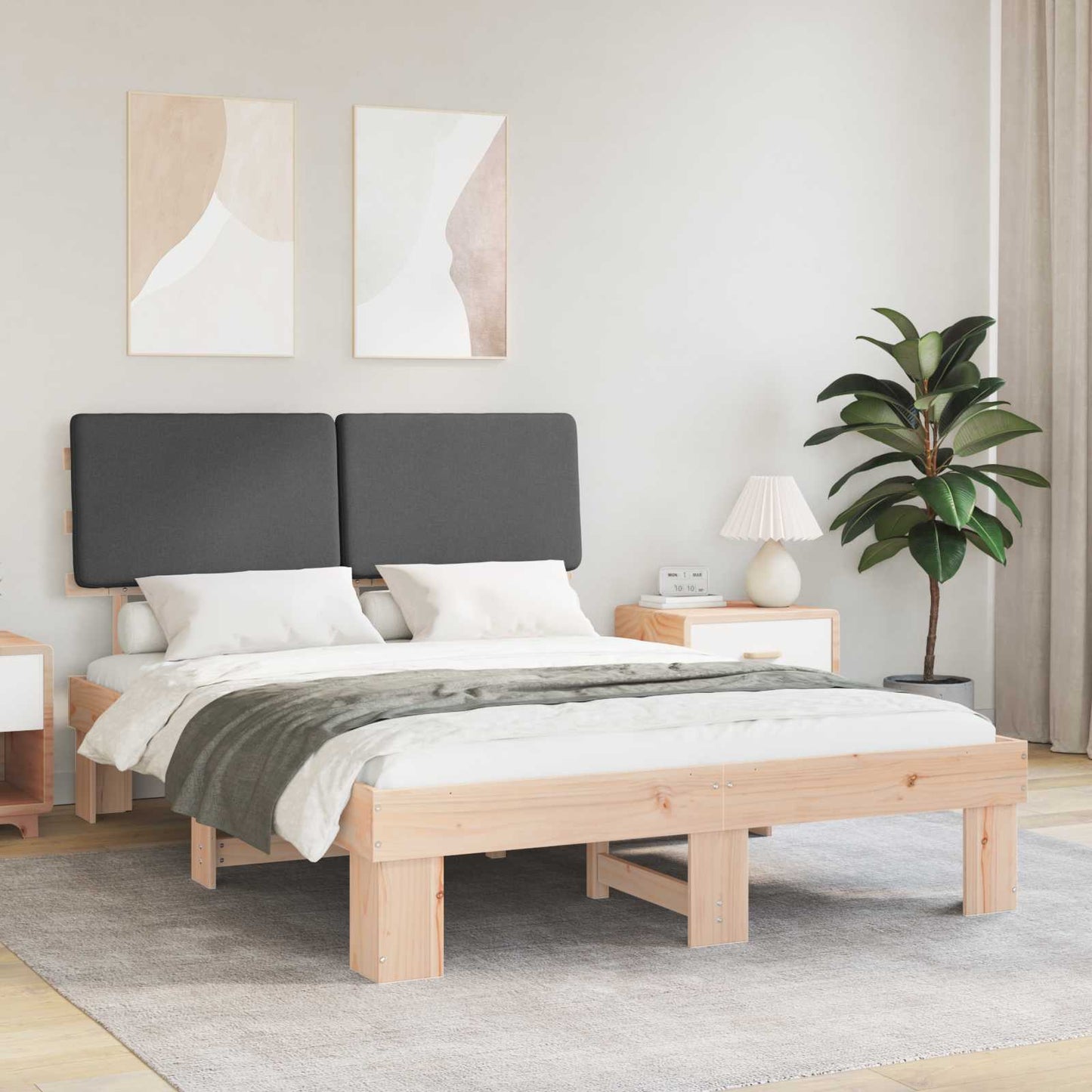 Bettgestell mit gepolstertem Kopfteil Dunkelgrau 140 x 200 cm