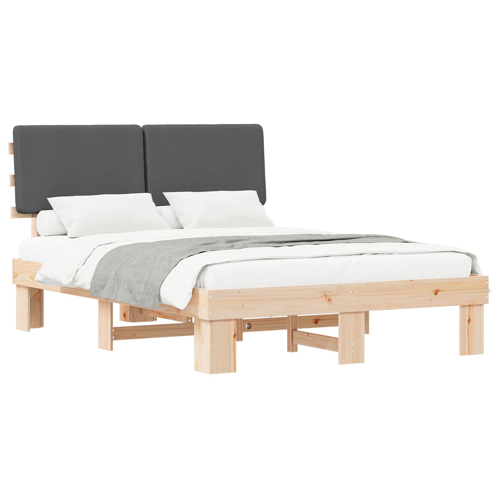 Bettgestell mit gepolstertem Kopfteil Dunkelgrau 120 x 190 cm