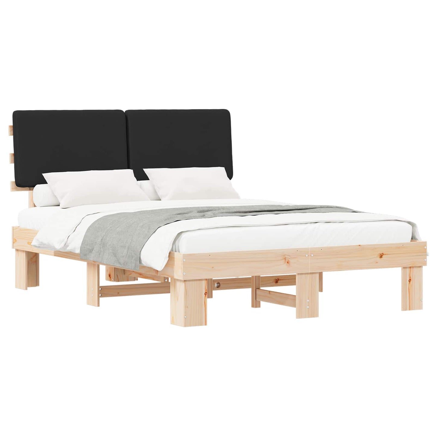 Bettgestell mit gepolstertem Kopfteil Schwarz 120 x 190 cm