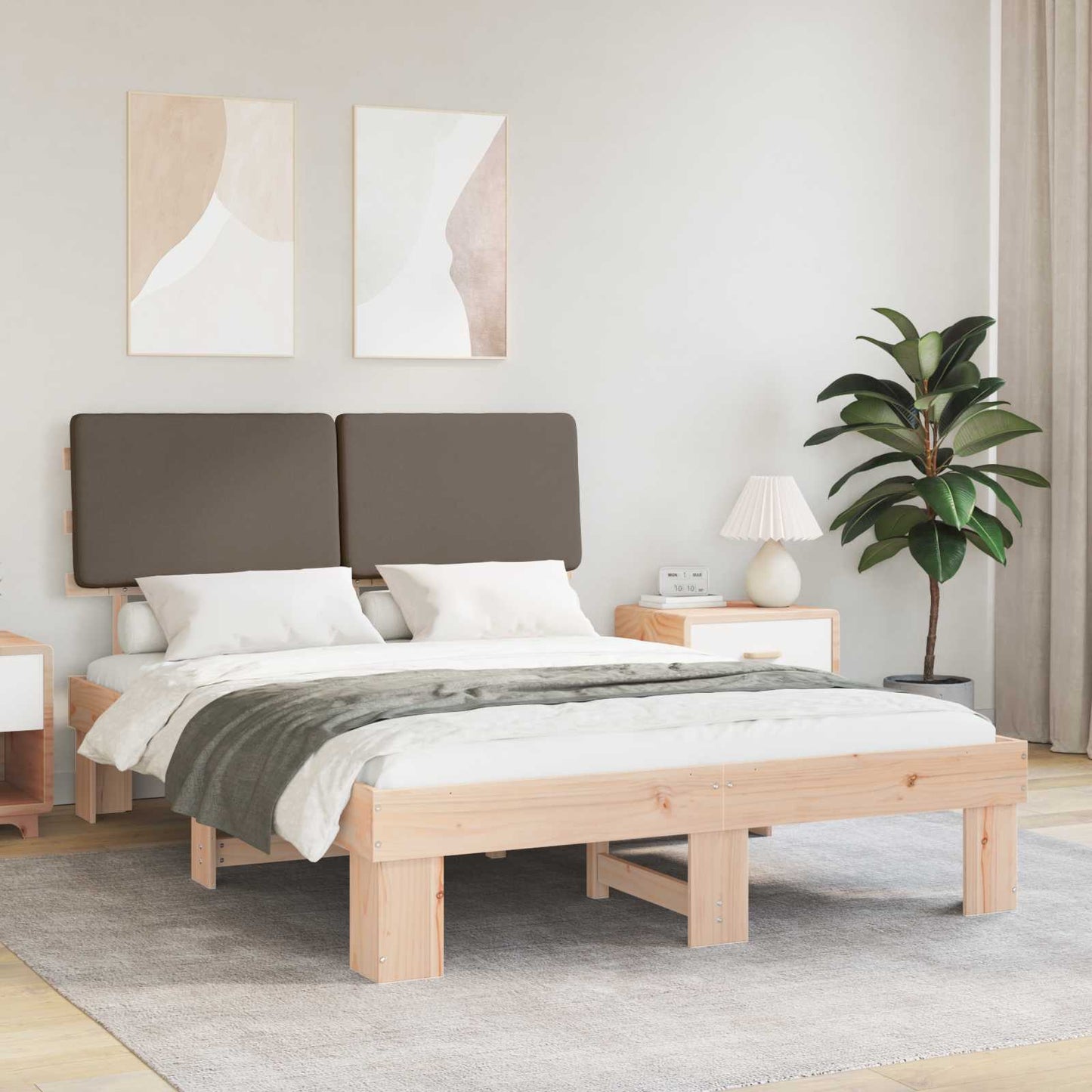 Bettgestell mit gepolstertem Kopfteil Taupe 120 x 190 cm
