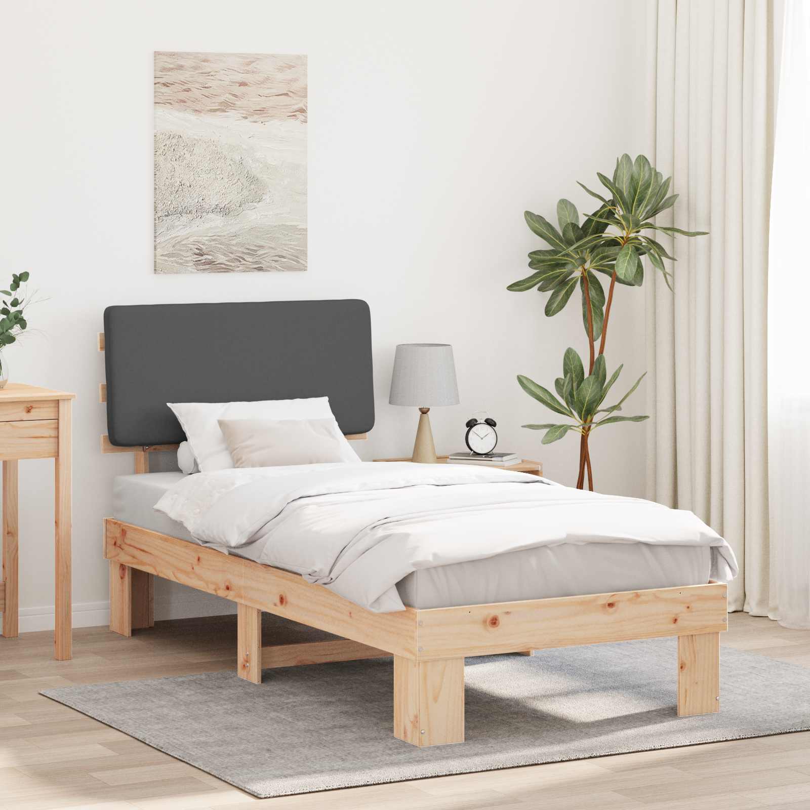Bettgestell mit gepolstertem Kopfteil Dunkelgrau 100 x 200 cm