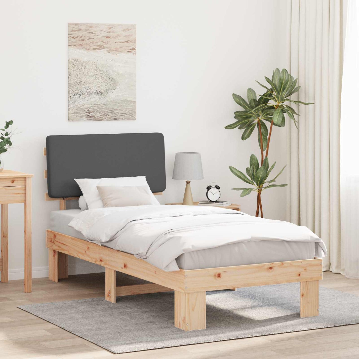 Bettgestell mit gepolstertem Kopfteil Dunkelgrau 90 x 200 cm