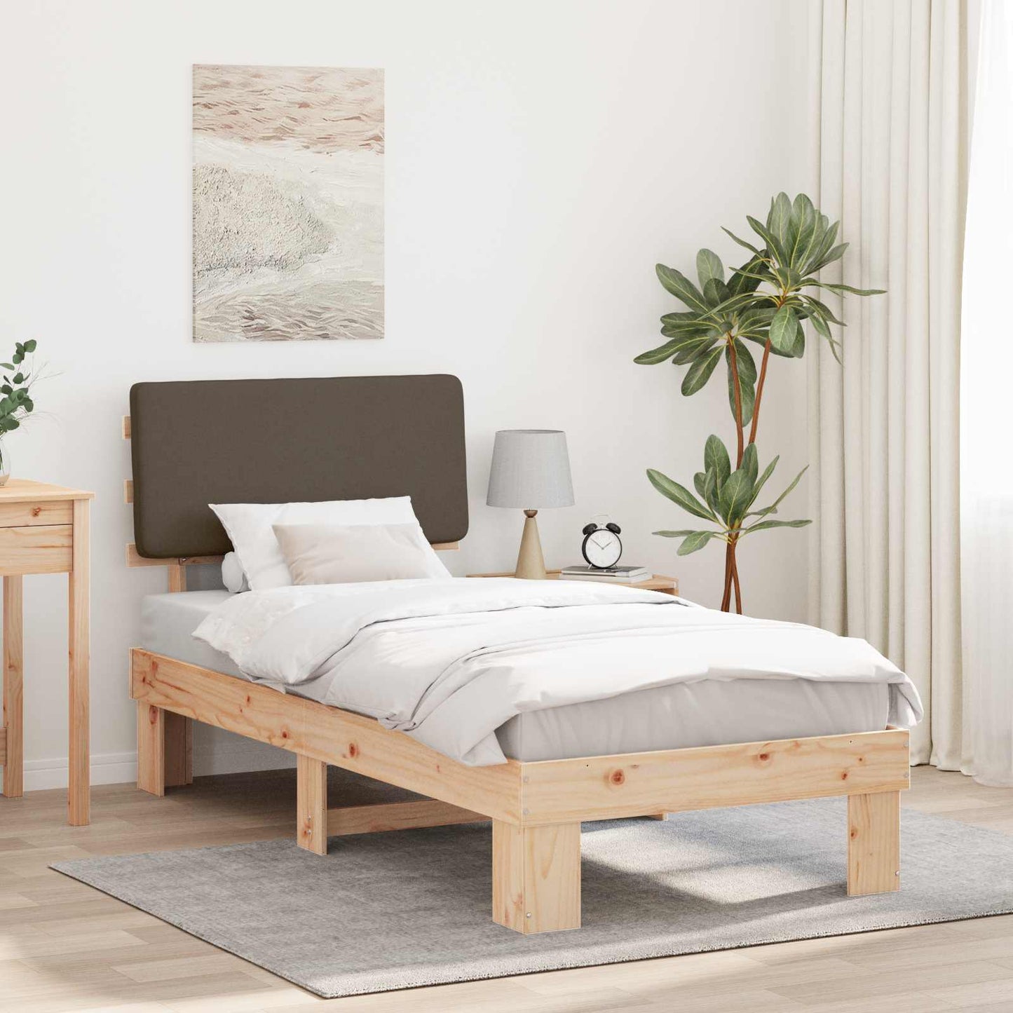 Bettgestell mit gepolstertem Kopfteil Taupe 90 x 200 cm